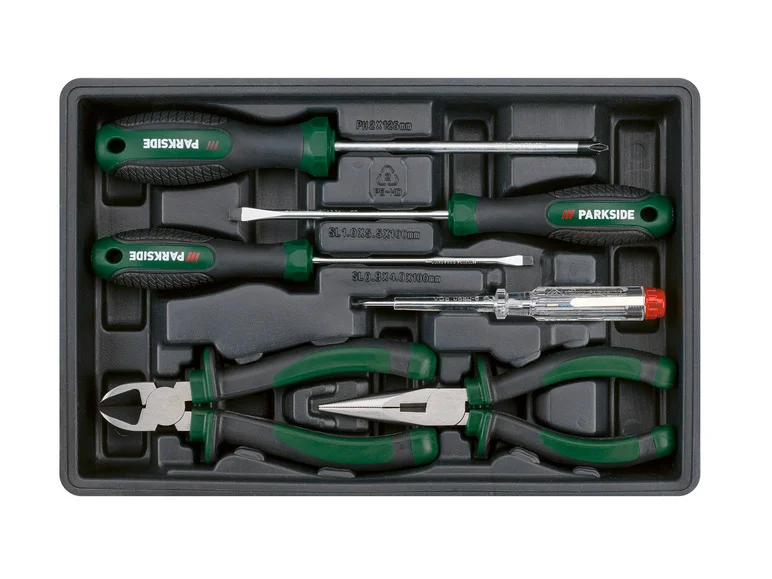 PARKSIDE® Boîte à outils métal 4V et Set de tournevis PWBM A1
