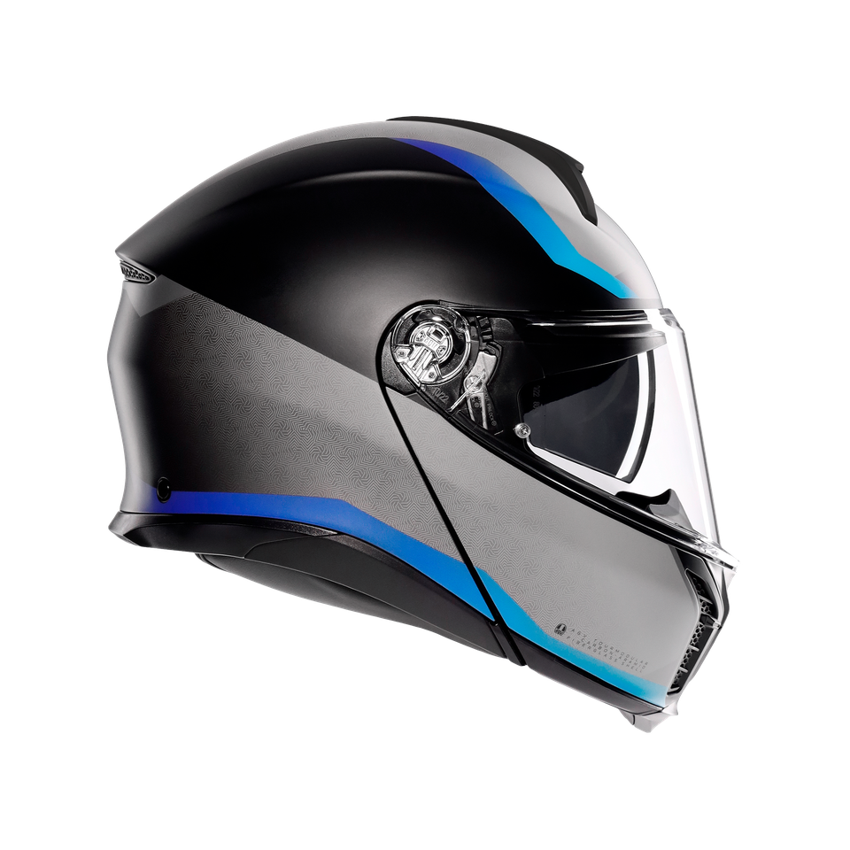 TOURMODULAR STRAY MATT BLACK/GREY/BLUE - MOTORBIKE FLIP UP HELMET E2206
