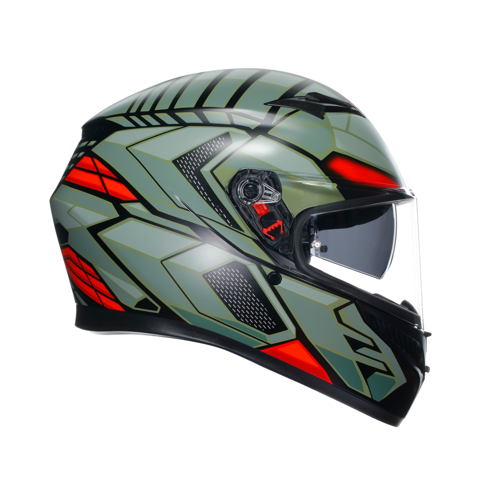 K3 DECEPT MATT BLACK/GREEN/RED - MOTORBIKE FULL FACE HELMET E2206