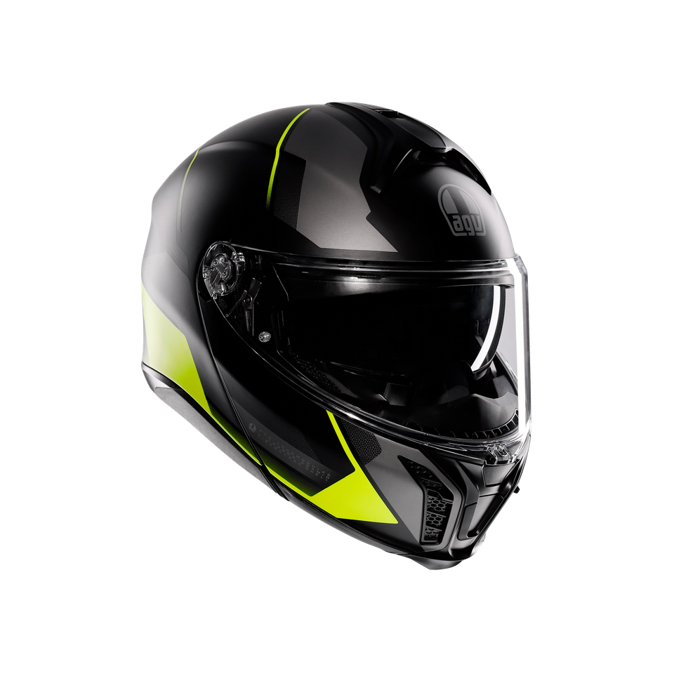 TOURMODULAR PERCEPTION MATT BLACK/YELLOW FLUO - MOTORBIKE FLIP UP HELMET E2206
