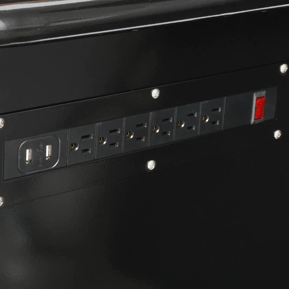 62 in. 14-Drawer Mobile Workbench with Solid Wood Top, Black