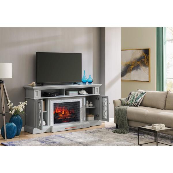 Parkbridge 68 in. Freestanding Electric Fireplace TV Stand in Light Gray with KD Insert
