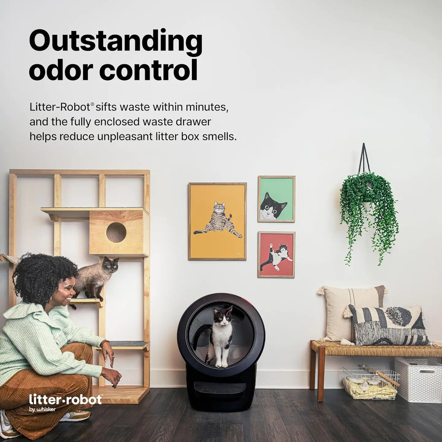 Litter-Robot 4 Total Bundle by Whisker (Black) - Automatic, Self-Cleaning Cat Litter Box, Includes Litter-Robot 4, LitterHopper, 6 OdorTrap Pack Refills, 50 Waste Drawer Liners, Ramp, Mat & Fence