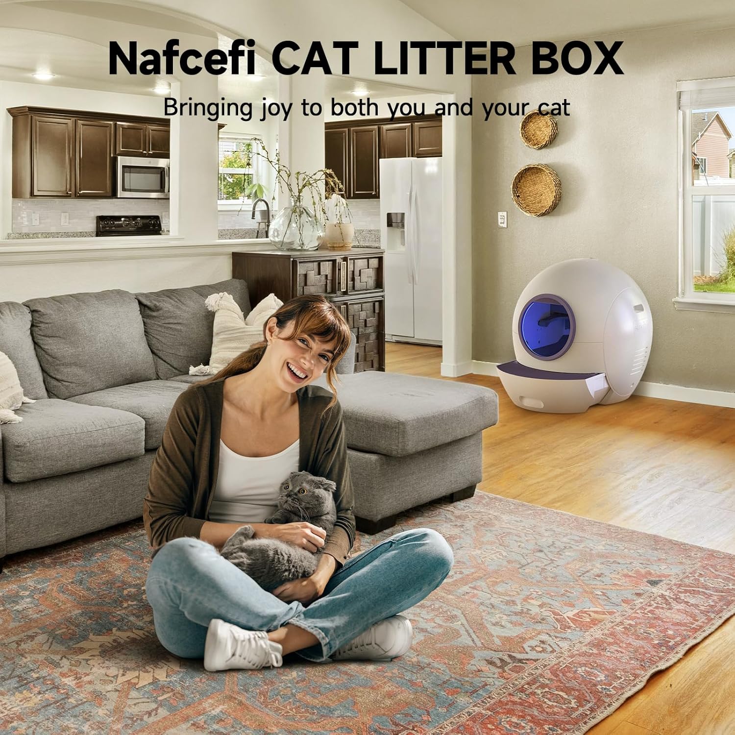 Self Cleaning Litter Box for Cats, Nafcefi Automatic Cat Litter Box Self Cleaning Extra Large, Robot Litter Box Self Cleaning App Control/Odor Removal/Safety Protection Litter Box