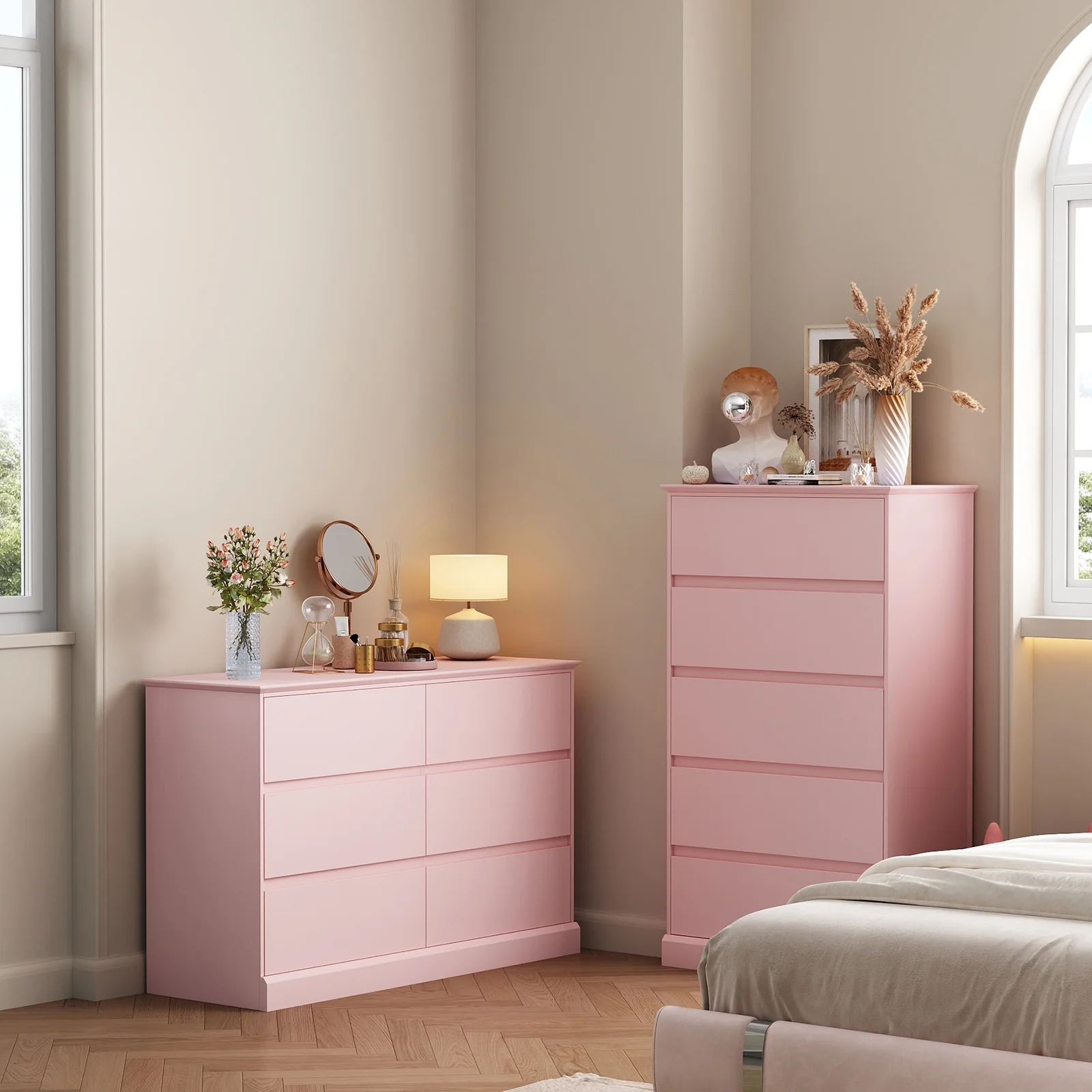 White Dressers Bedroom Dresser 6 Drawer Storage Chest of Drawers Double Dresser Storage Side Cabinet Room Furniture for Bedroom Living Room