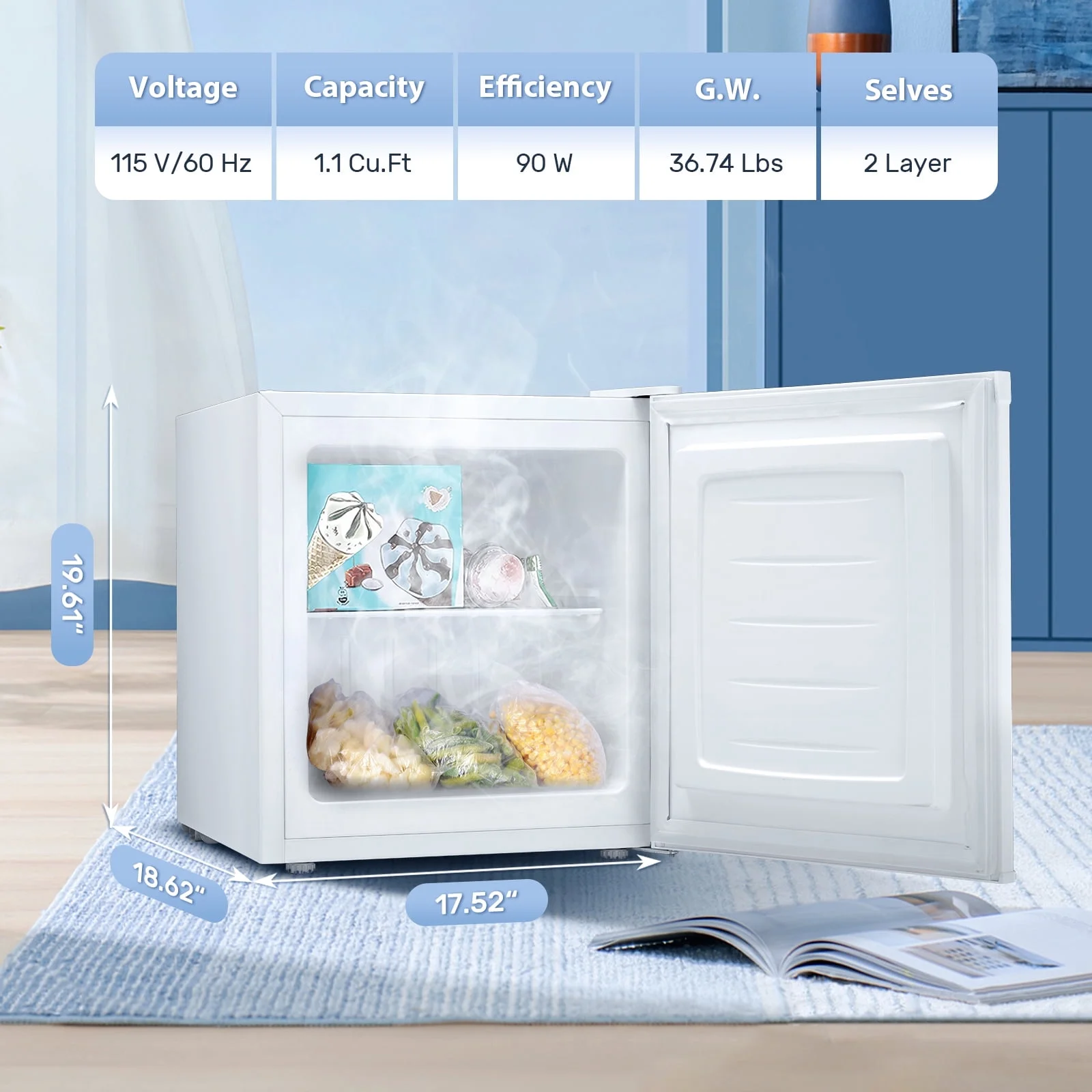 KNDKO Upright Freezer, 1.2cu.ft Mini Freezer with Adjustable Thermostat & Removable Shelves, Stand Up Freezer for Home/Office/Dorm, White