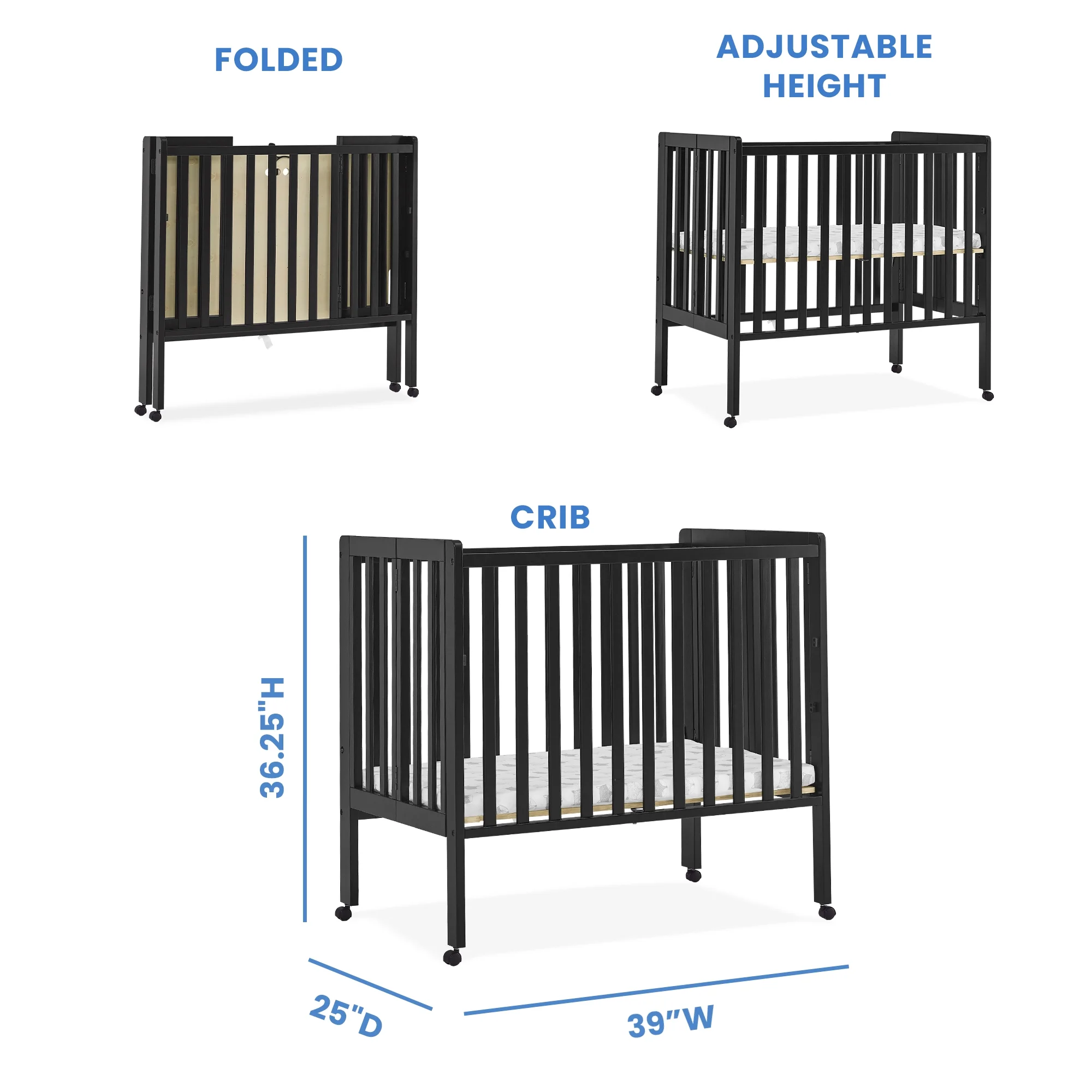 Delta Children Lee Portable Folding Mini Crib with 1.5-Inch Mattress - Greenguard Gold Certified, Bianca White