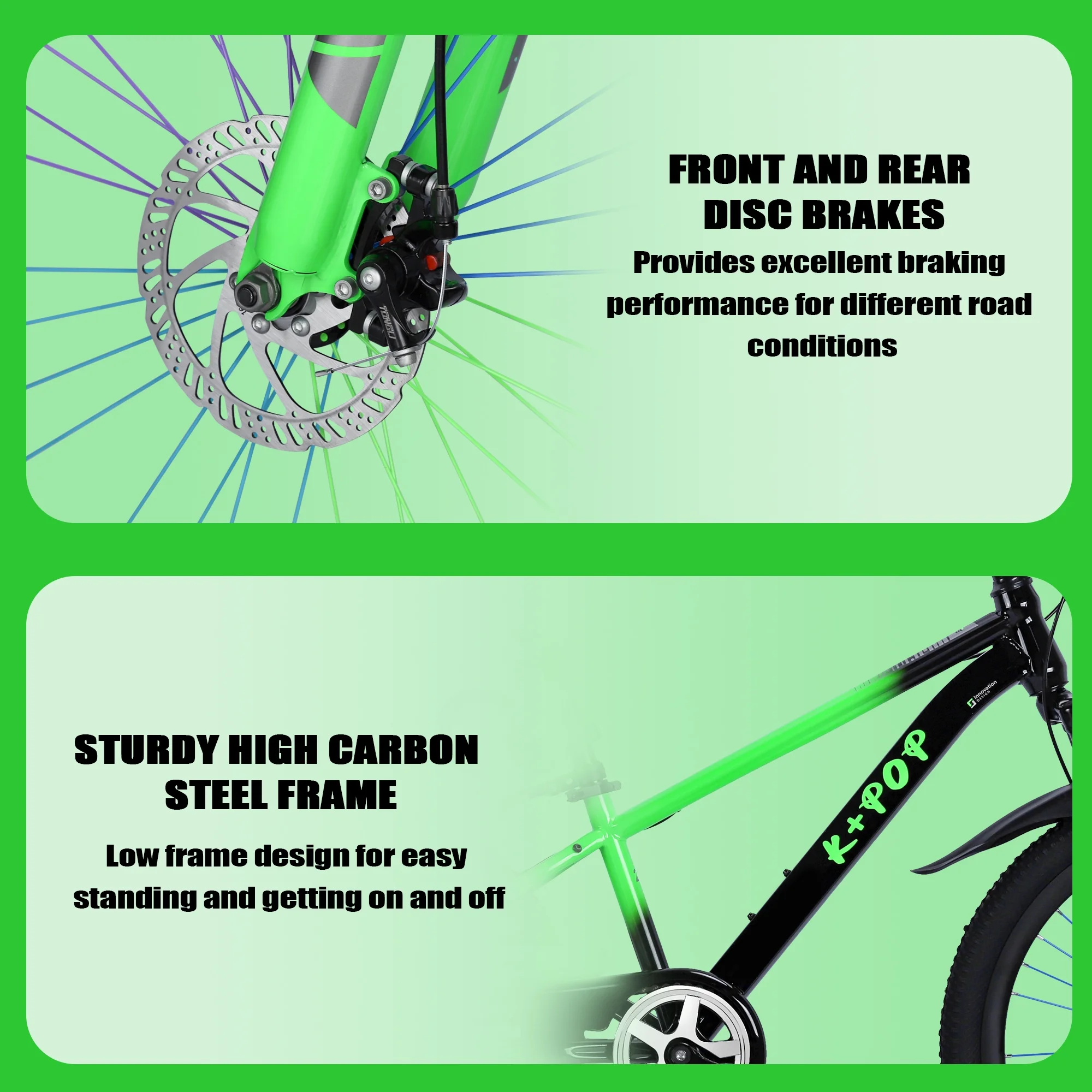 Bstjewey 20/24 Inch Kids Mountain Bike, Dual Disc Brakes, Suspension Fork, Ages 7-12