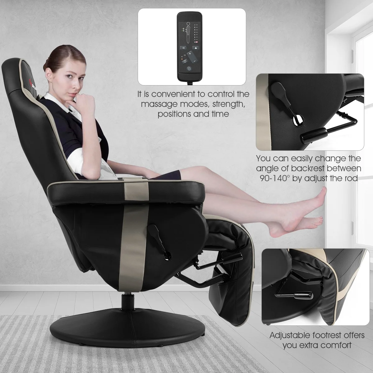 Goplus Massage Gaming Recliner Reclining Racing Chair Swivel Black