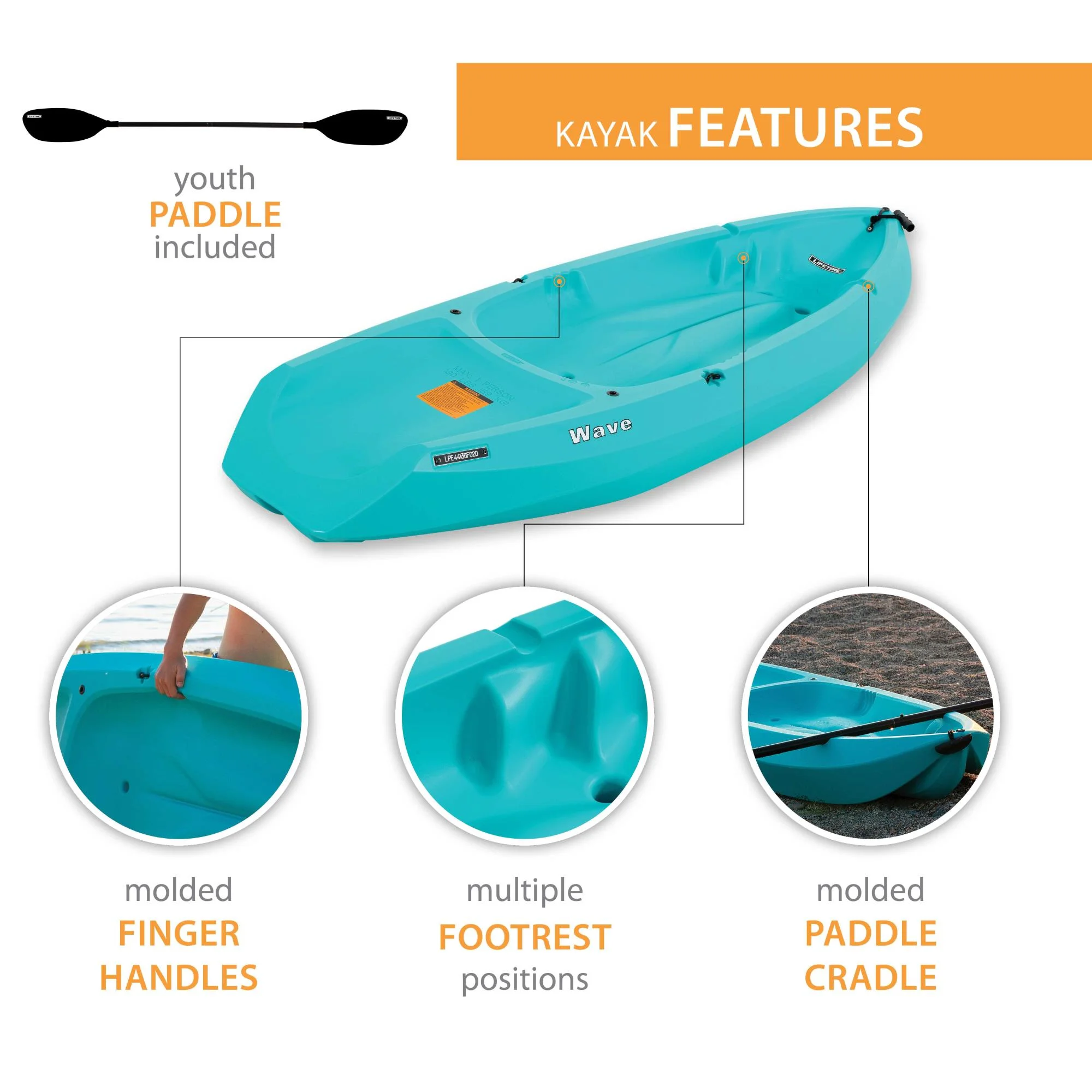 Lifetime Wave 6 ft Youth Kayak, Fire Red (91401)