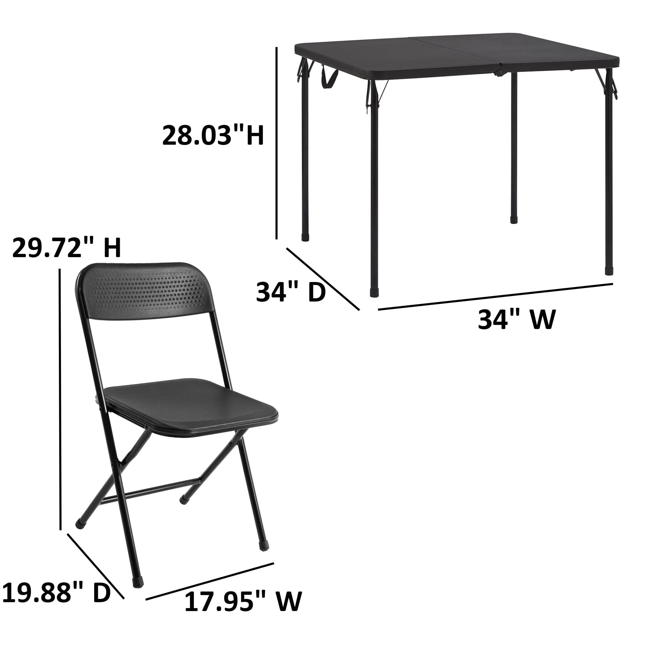 Mainstays 5 Piece Resin Card Folding Table and Four Folding Chairs Set, Black
