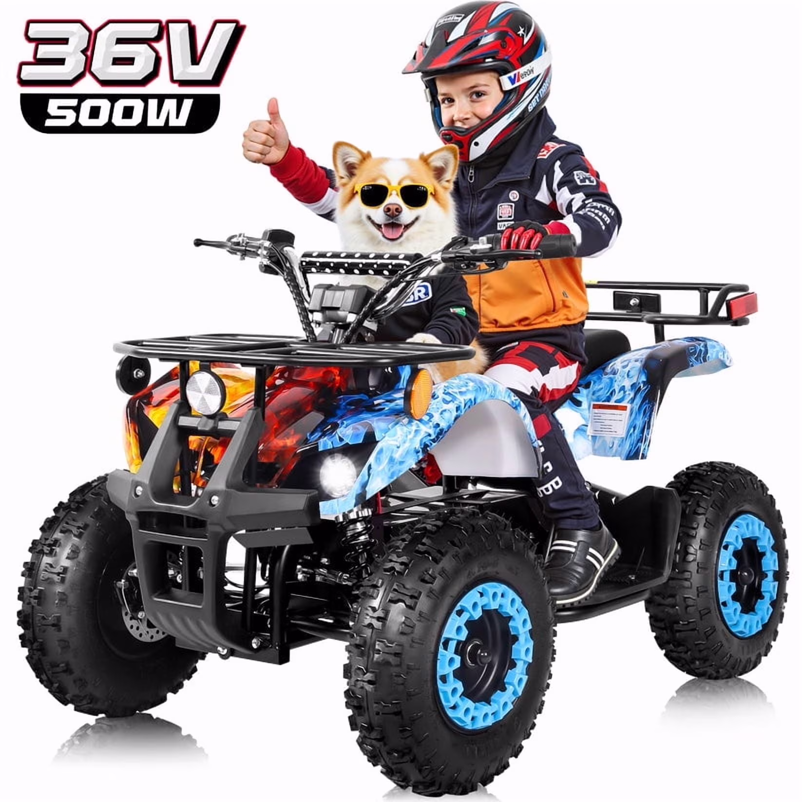 ATV for Kids, 36 Volt Ride on Toys, 500w Motor Quad Bike for Big Kids, Power Car Wheel with Metal Frame, Speed Control, Suspension, Black