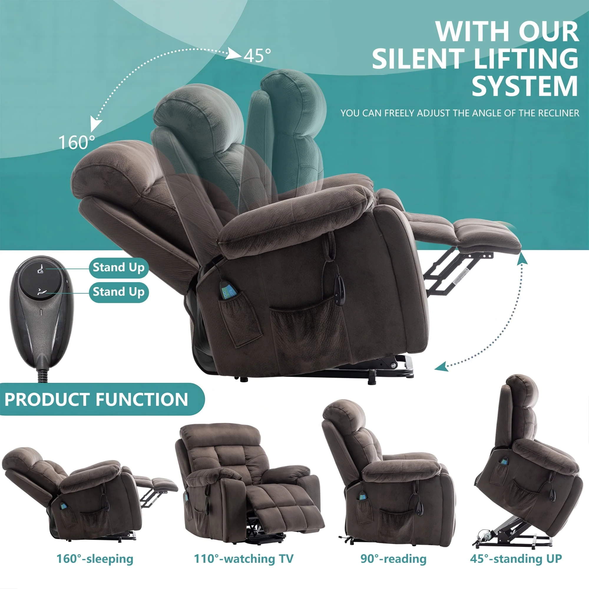 uhomepro Oversized Massage Recliner Chair with Heat, Large Electric Power Lift Recliner Chair for Big and Tall and Elderly with Hidden Cup Holder, 5 Vibration Modes, 330lb, Dark Brown