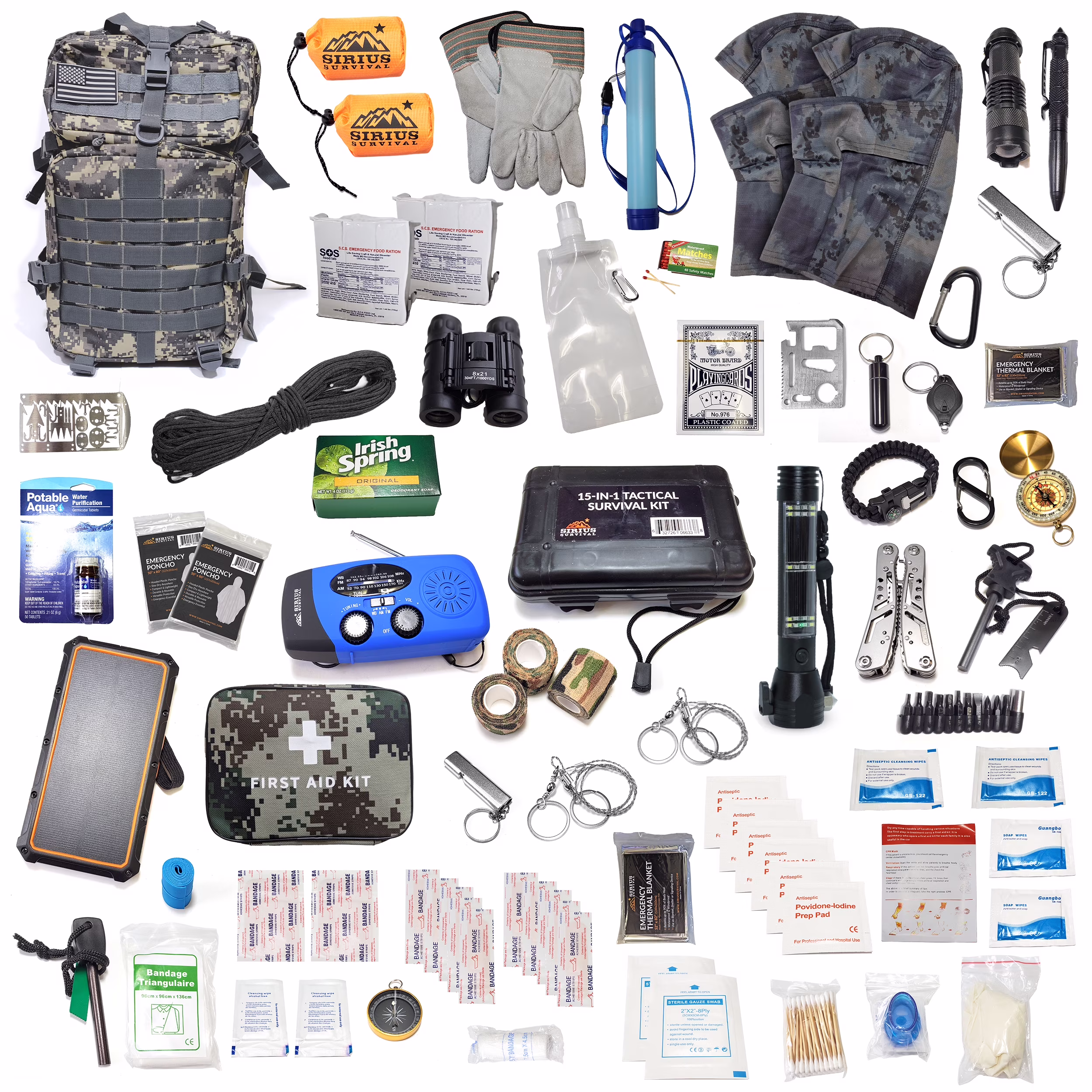 Pre-Packed Emergency Survival Kit/Bug Out Bag for 2 - Over 175 Total Pieces of Disaster Preparedness Supplies for Hurricanes, Floods, Earth Quakes & Other Disasters, Black