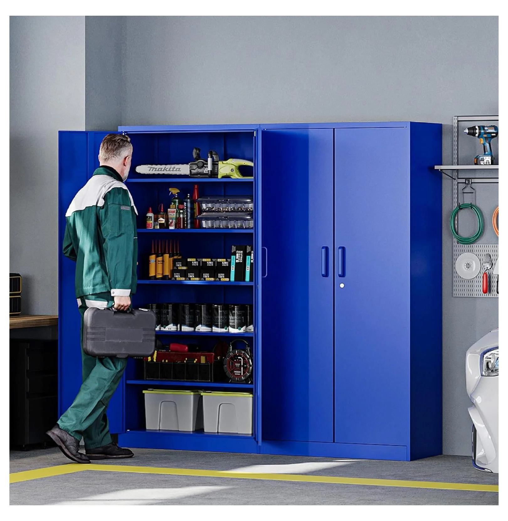 KriKac Metal Storage Cabinets with Lock Doors,Tall Locker Organizer Steel Garage Cabinets, 5 Adjustable Layers Shelves for Home, Office, Warehouse,Tool,Industrial(Black)