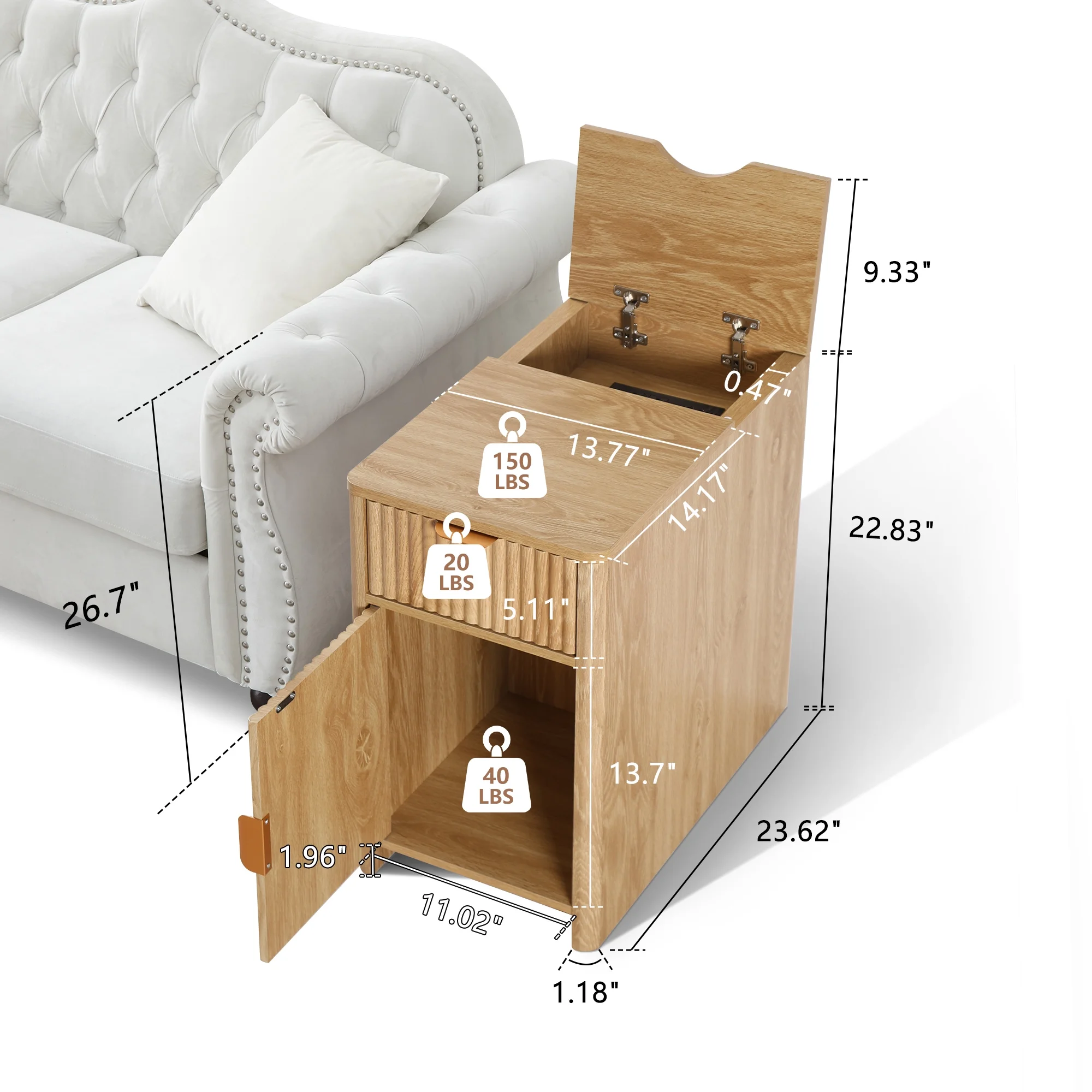 YOCWO Fluted Nightstand for Bedroom Set of 2 , Wood Bedside Table Set of 2 with Drawers, Black