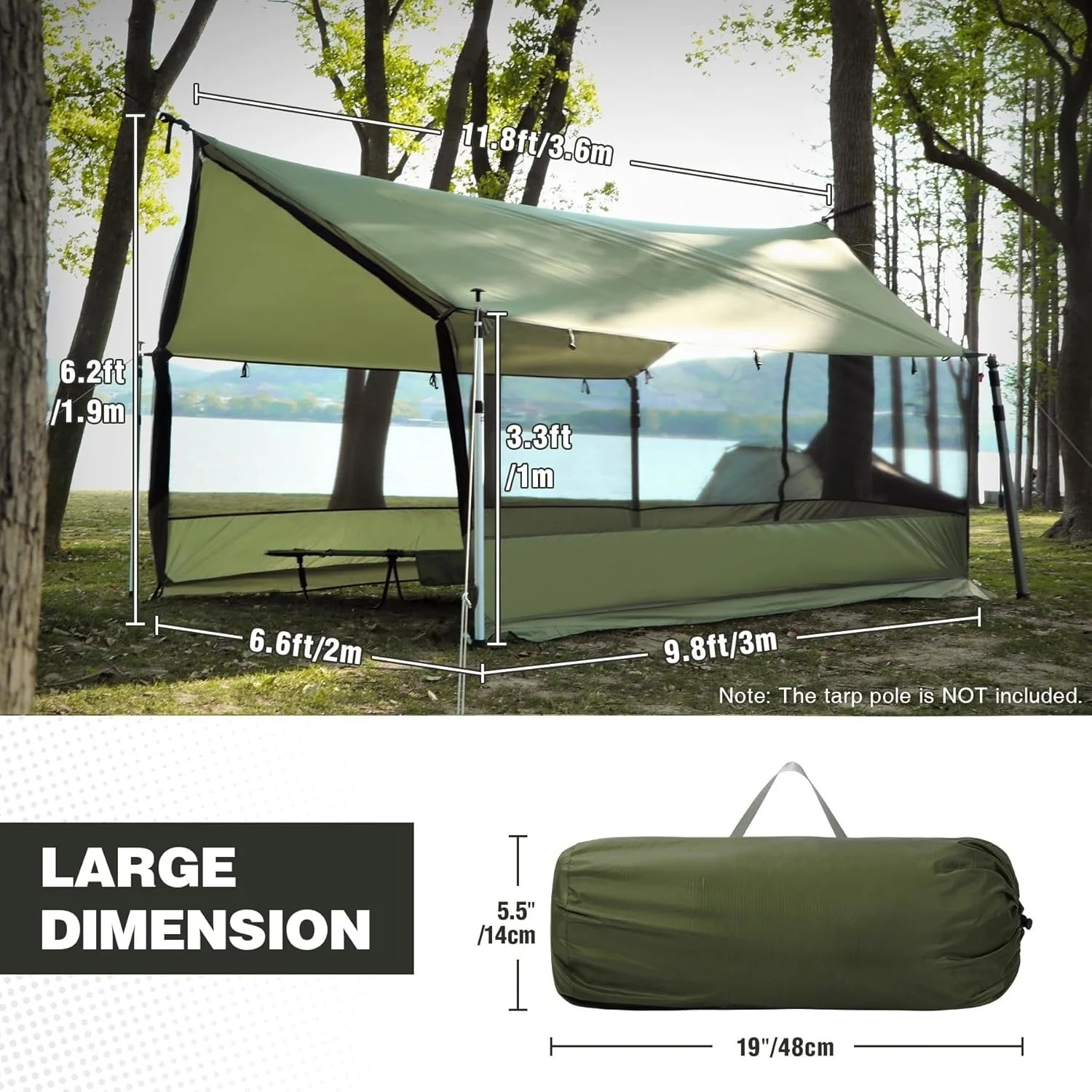 Bug Tents for Camping, Portable Screen House for Hammock with Mosquito Netting, 6 Windropes & 12 Stakes, Screen