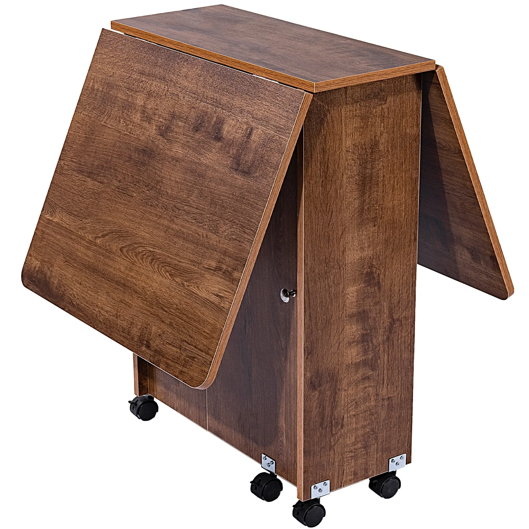 WAYTRIM Folding Dining Table Versatile Dinner Table with 6 Wheels and 2 Storage Racks, Space Saving Extendable Kitchen Table