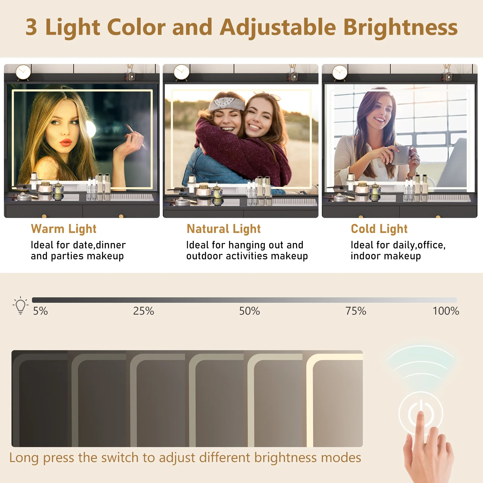 ChVans 62'' Large Vanity Desk with Tempered Glass Top, 60000-color LED Lights, Charging Station, White Makeup Vanity with 3 Lights Mode LED Mirror, 9 Drawers, 2 RGB cabinets for Women, Girls Gift