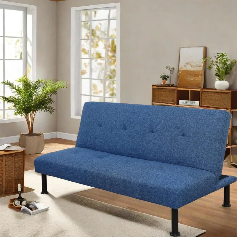 Couches for Living Room Upholstered Convertible Folding Futon Sofa Bed Modern Small Faux Leather Sleeper Sofa Love Seat for Bedroom, Apartment, Black