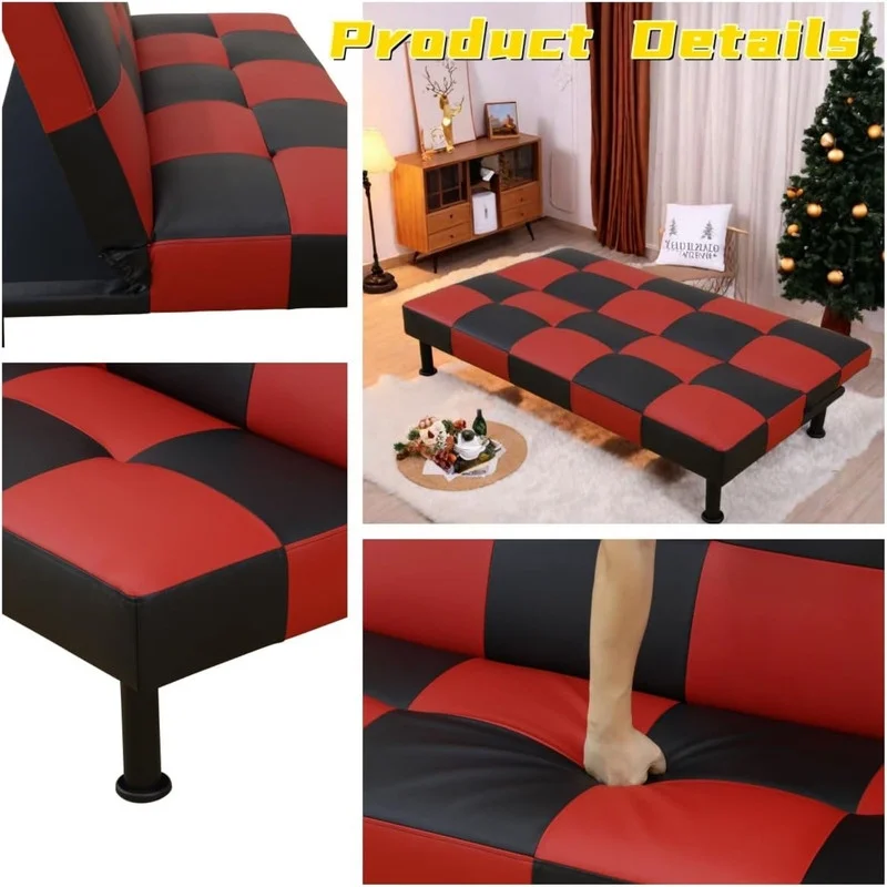 Couches for Living Room Upholstered Convertible Folding Futon Sofa Bed Modern Small Faux Leather Sleeper Sofa Love Seat for Bedroom, Apartment, Black