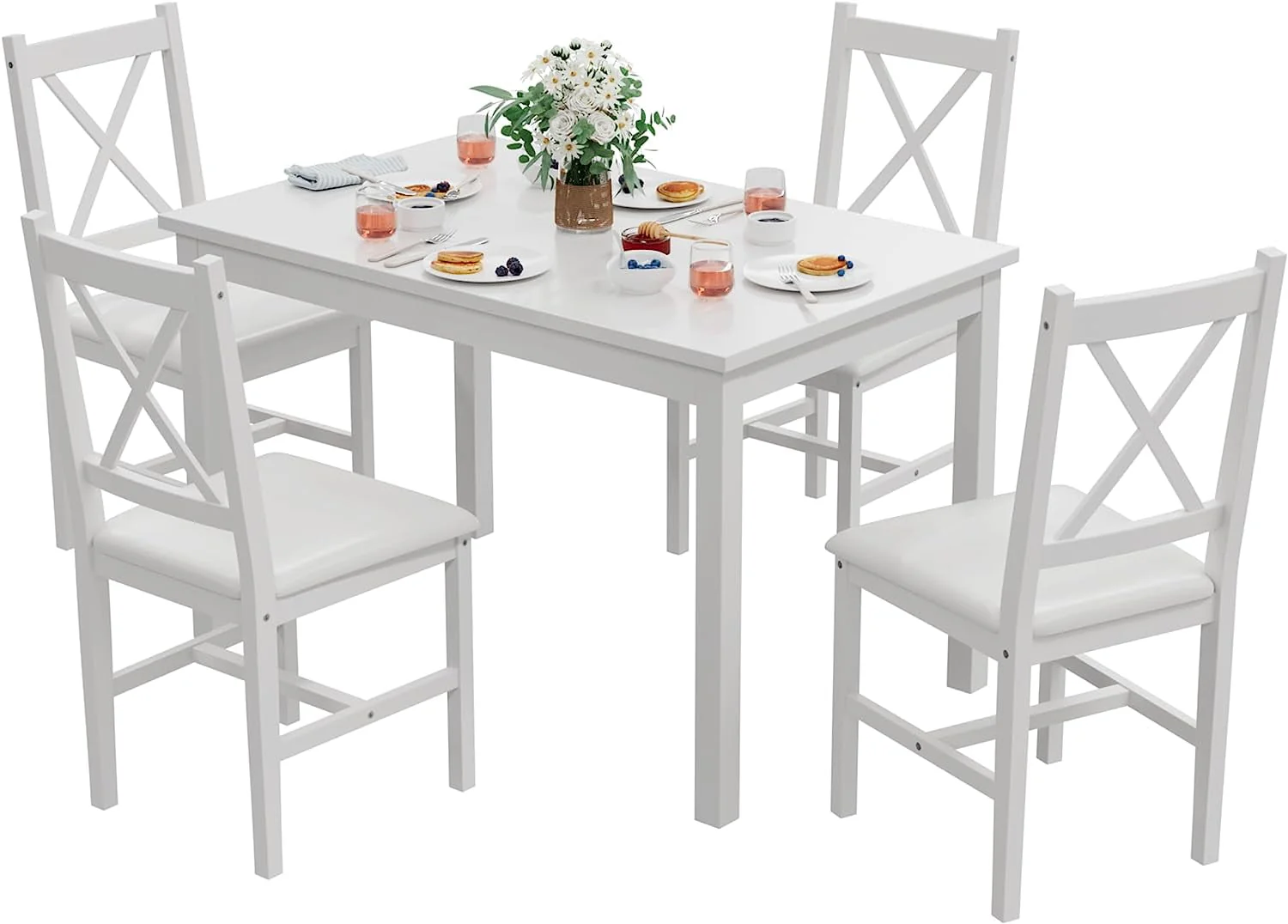 Alohappy Dining Room Table Set for 4, 5 Piece Kitchen Table Set, Morden Wood Rectangle Breakfast Table and Chairs for Small Space, Easy Assembly (White)