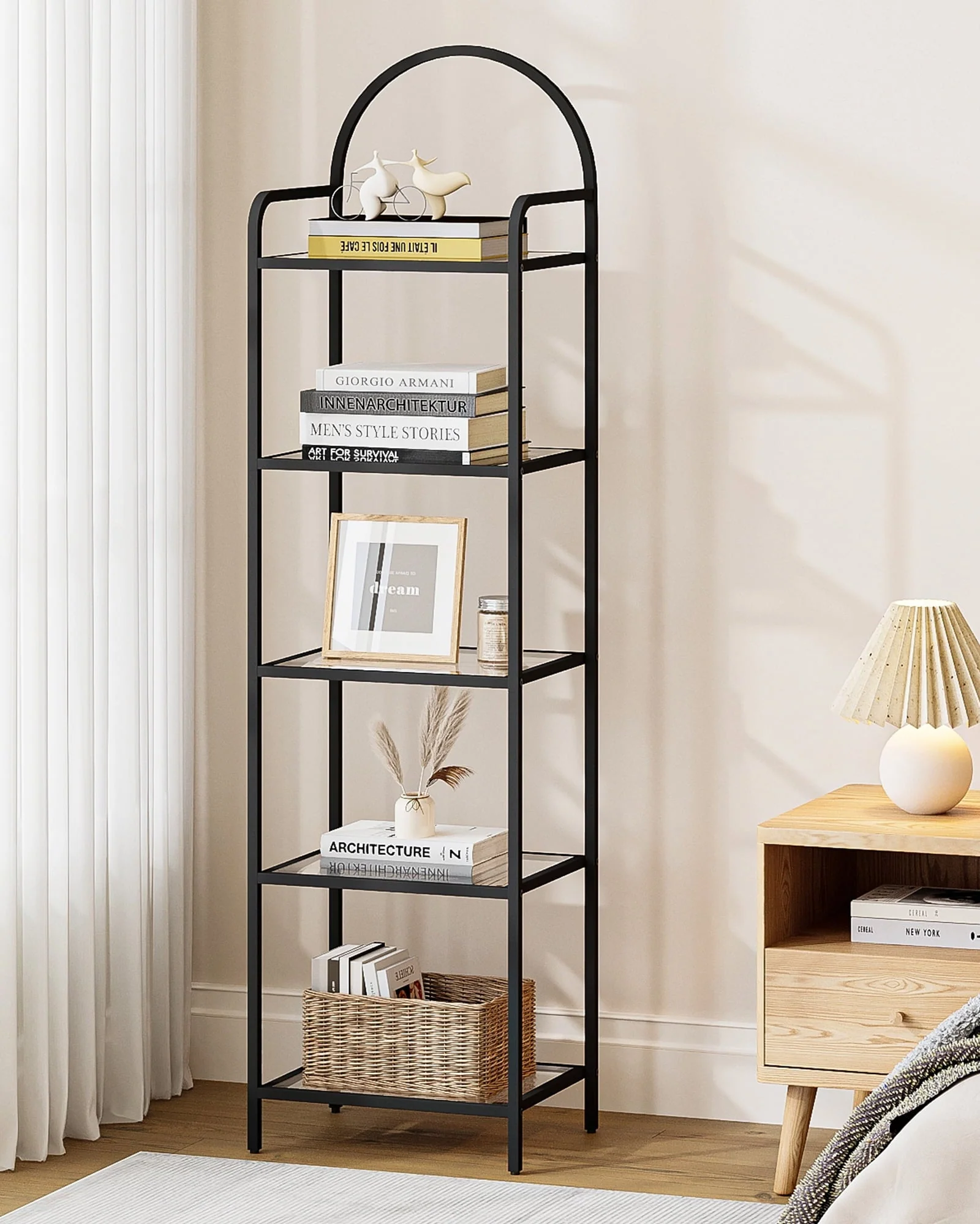 Hzuaneri 5 Tier Ladder Shelf，Tempered Glass Bookcase Bookshelf, Shelving Unit, Gold BC05001G