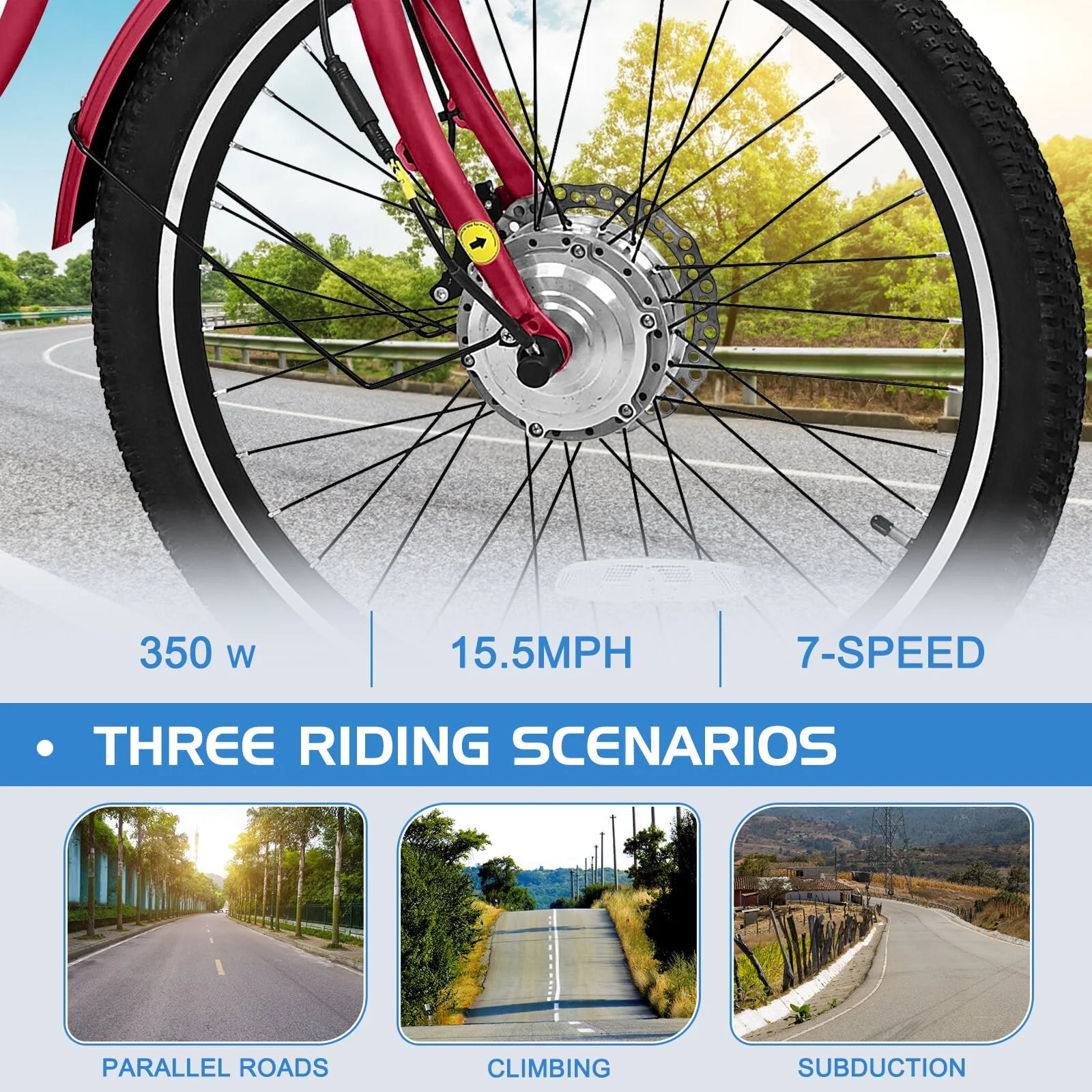 Lilypelle Electric Tricycle ,3 Wheel Motorized Bicycle,with 350W Motor 36V 10.4AH Lithium Battery UL Certified,24