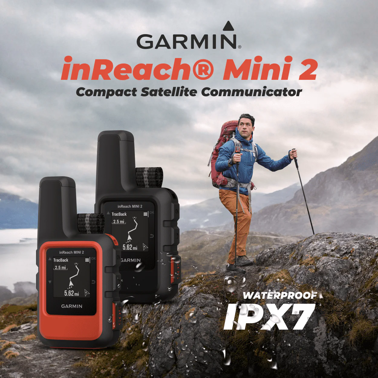 Garmin inReach Mini 2 Satellite Communicator (Flame Red), Hand-Held, Unisex Adult with Wearable4U Power Pack Bundle