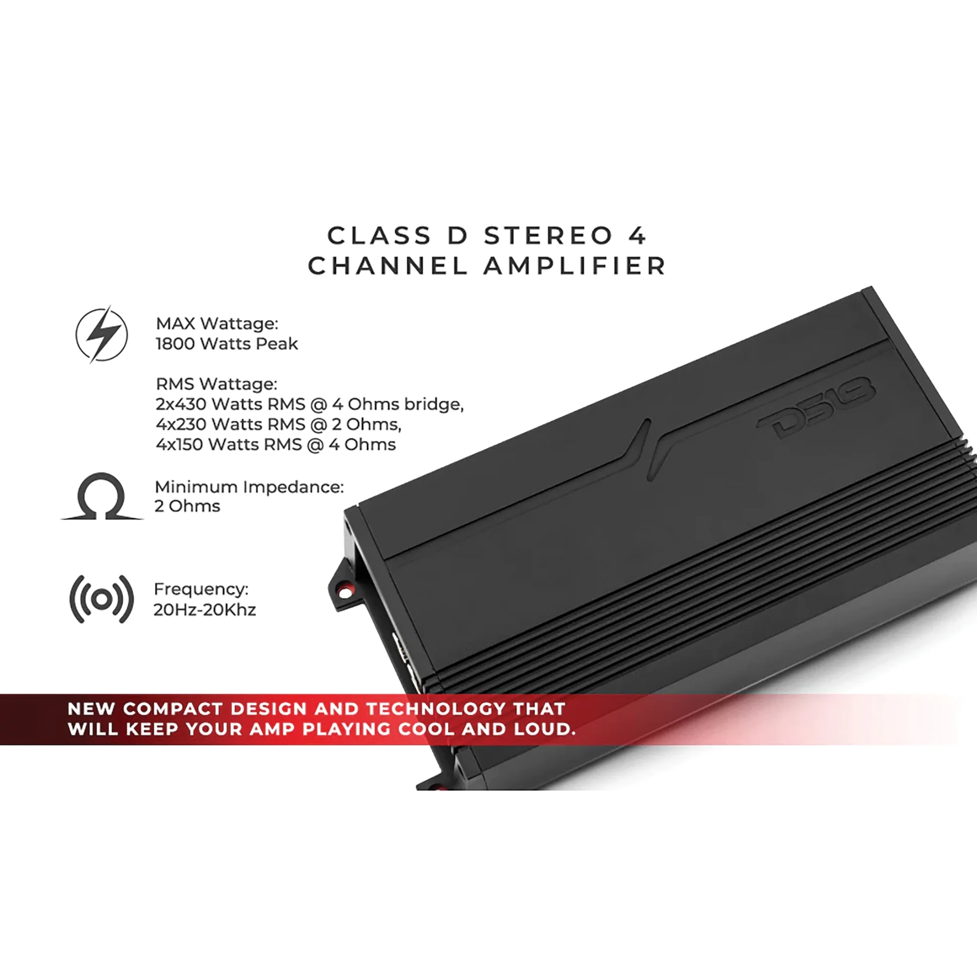 DS18 G1800.4D GEN-X 1,800-Watt-Max 4-Channel Full-Range Class D Amp