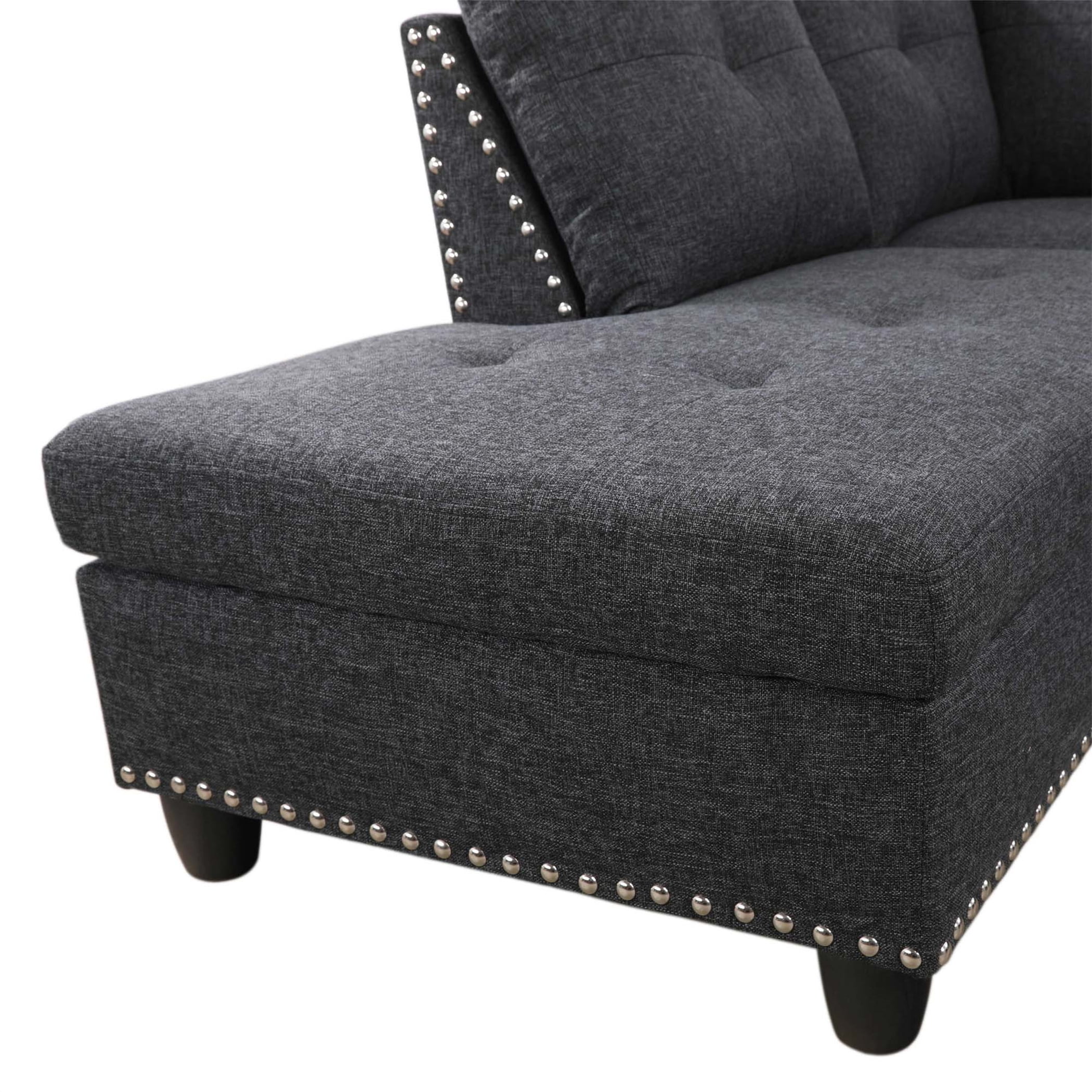 Aukfa 3 Piece Sectional Sofa, Living Room Couch with Storage Ottoman&Cup Holder, Linen, Left Hand, Black Gray