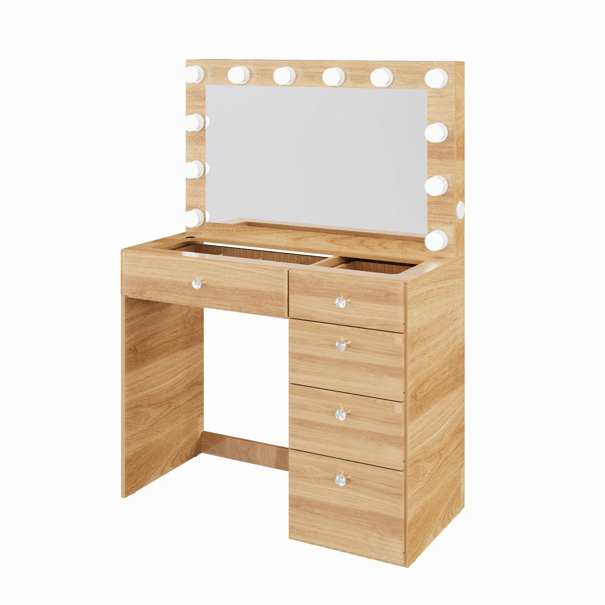 Ember Interiors Ghada Modern Brown Makeup Vanity Desk with Built-in Lights and USB Port for Bedroom