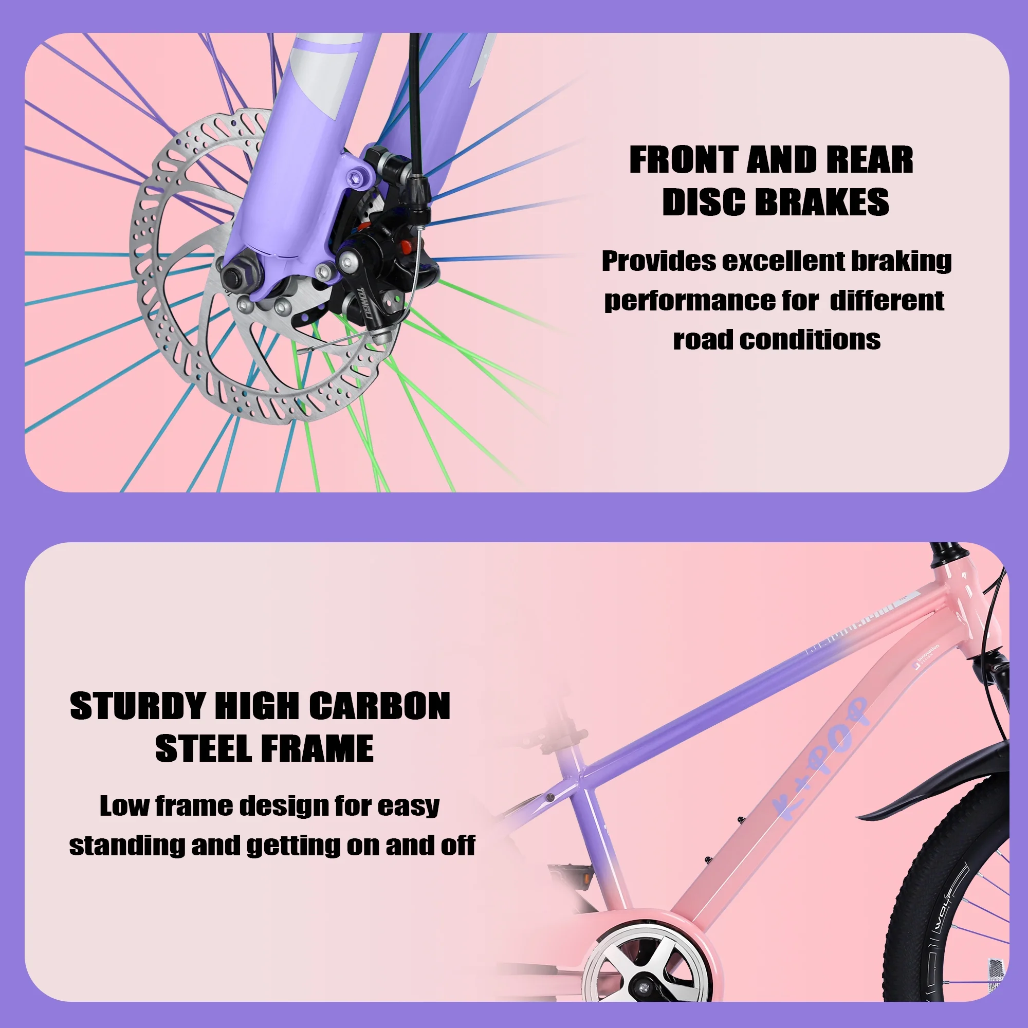 Bstjewey 20/24 Inch Kids Mountain Bike, Dual Disc Brakes, Suspension Fork, Ages 7-12