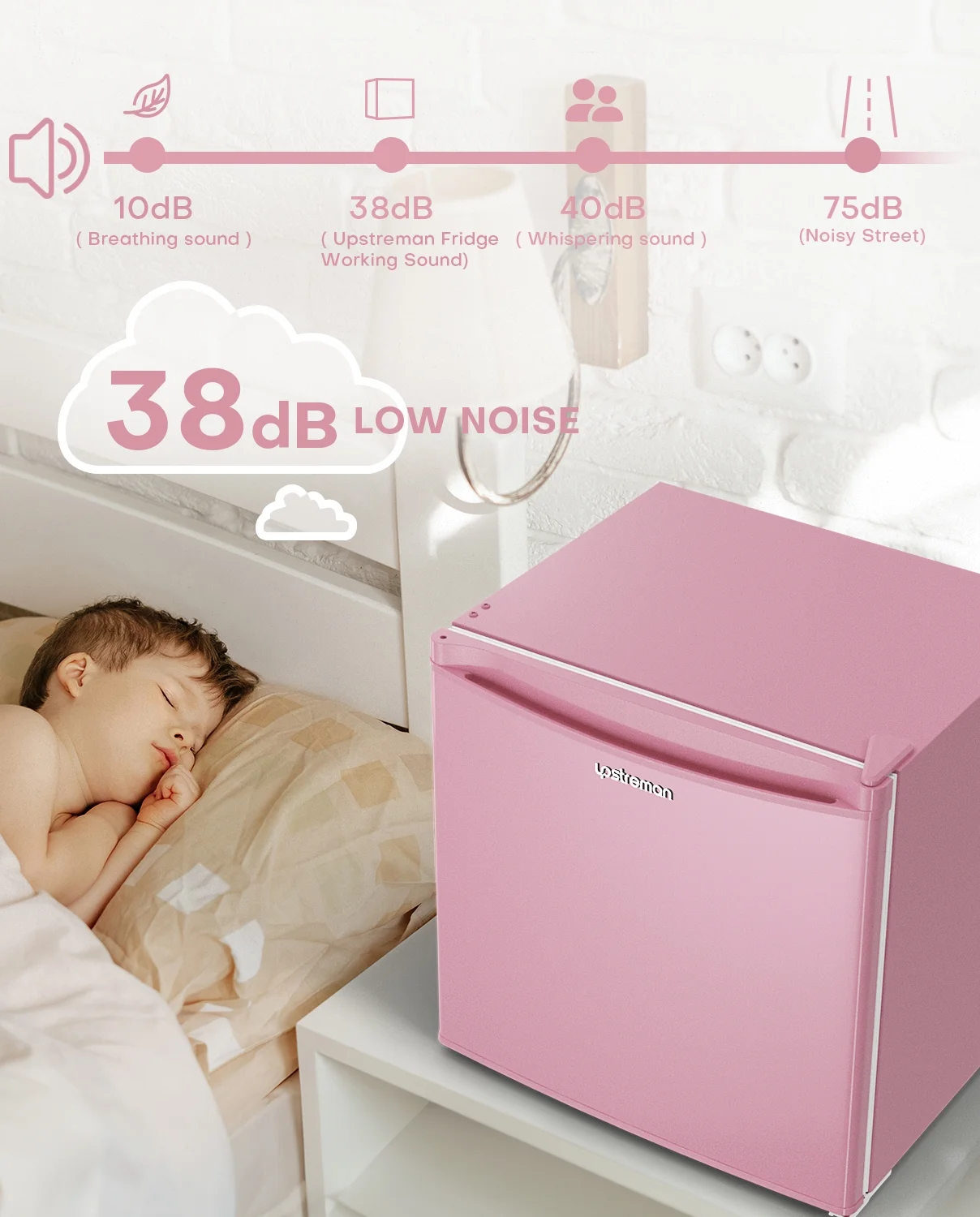 Upstreman 1.7 Cu ft Mini Fridge with Freezer Single Door Compact Refrigerator, Low Noise, Energy Saving, Adjustable Temperature, Reversible Door, for Home Office Dorm, Black FR17