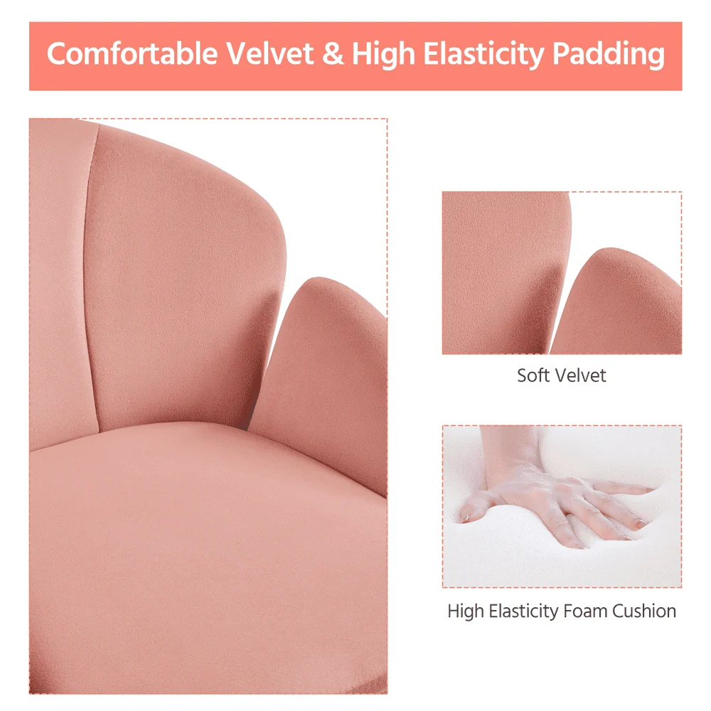 Yaheetech Modern Vanity Chair Swivel Rolling Chair with Armrests, Pink