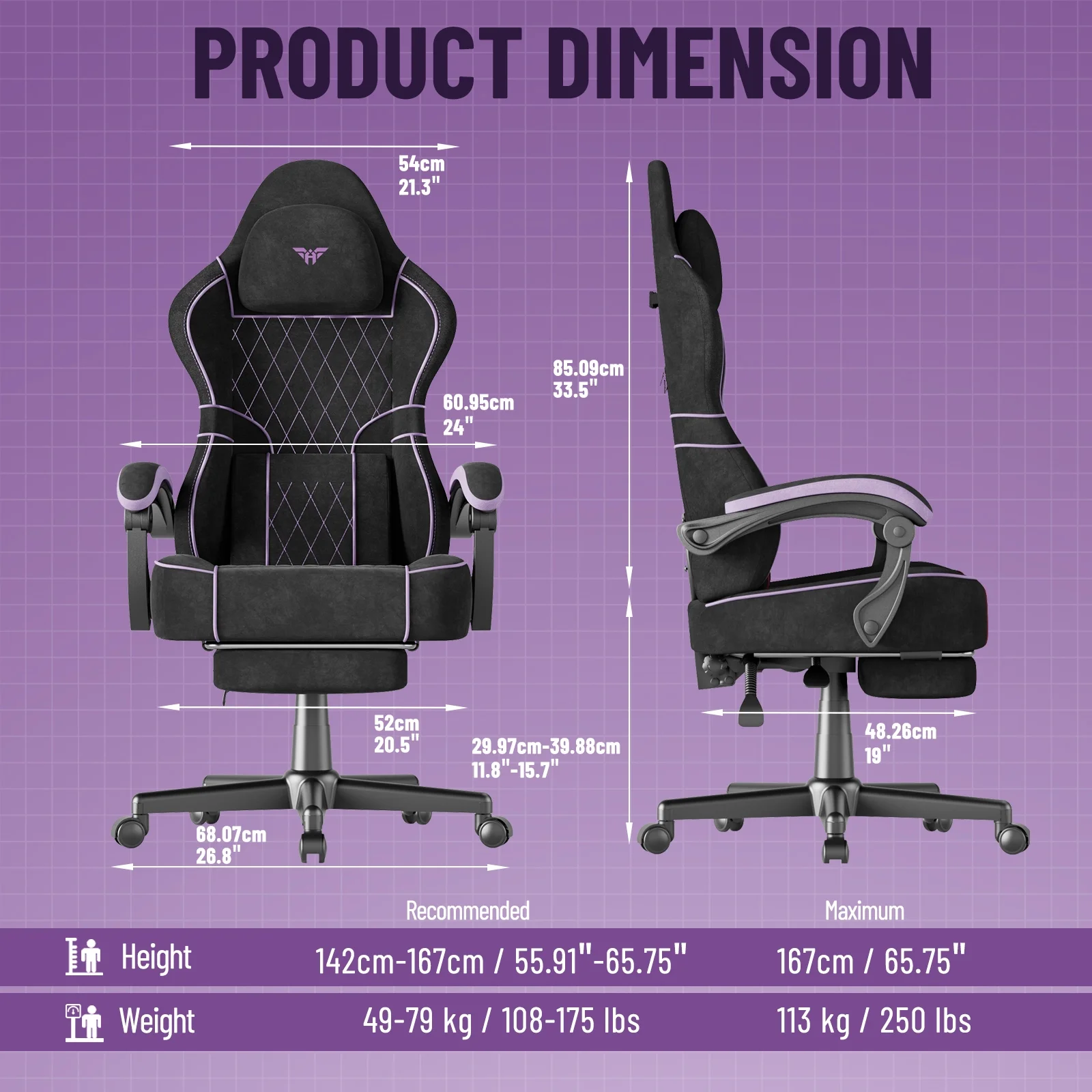 SOONTRANS Gaming Chair for Adults, Velvet Fabric High Back Comfortable Video Game Chair with Footrest and Massage Lumbar Cushion, Racing Computer Desk Chair, Ergonomic Gamer Chair, Black/Grey