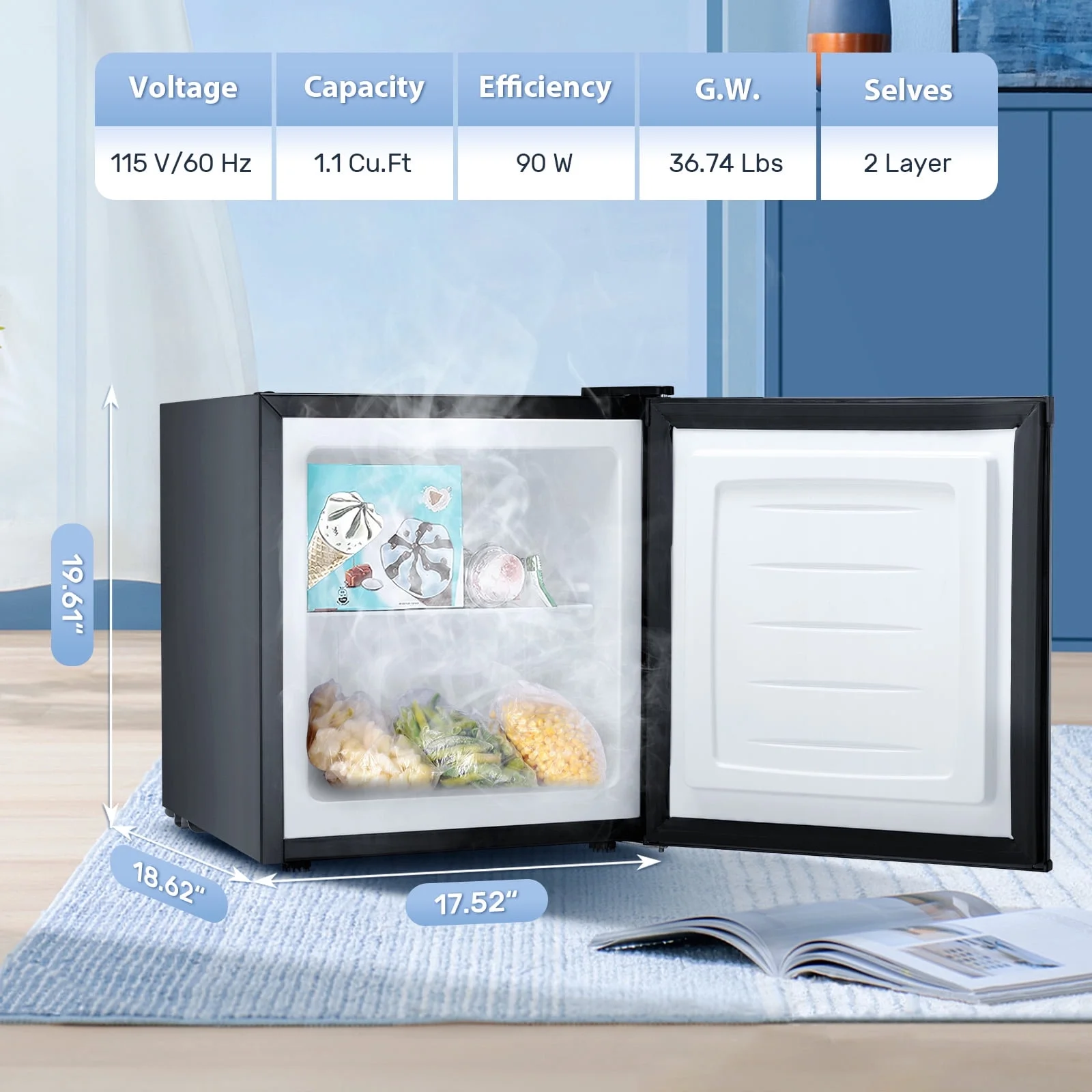 KNDKO Upright Freezer, 1.2cu.ft Mini Freezer with Adjustable Thermostat & Removable Shelves, Stand Up Freezer for Home/Office/Dorm, White