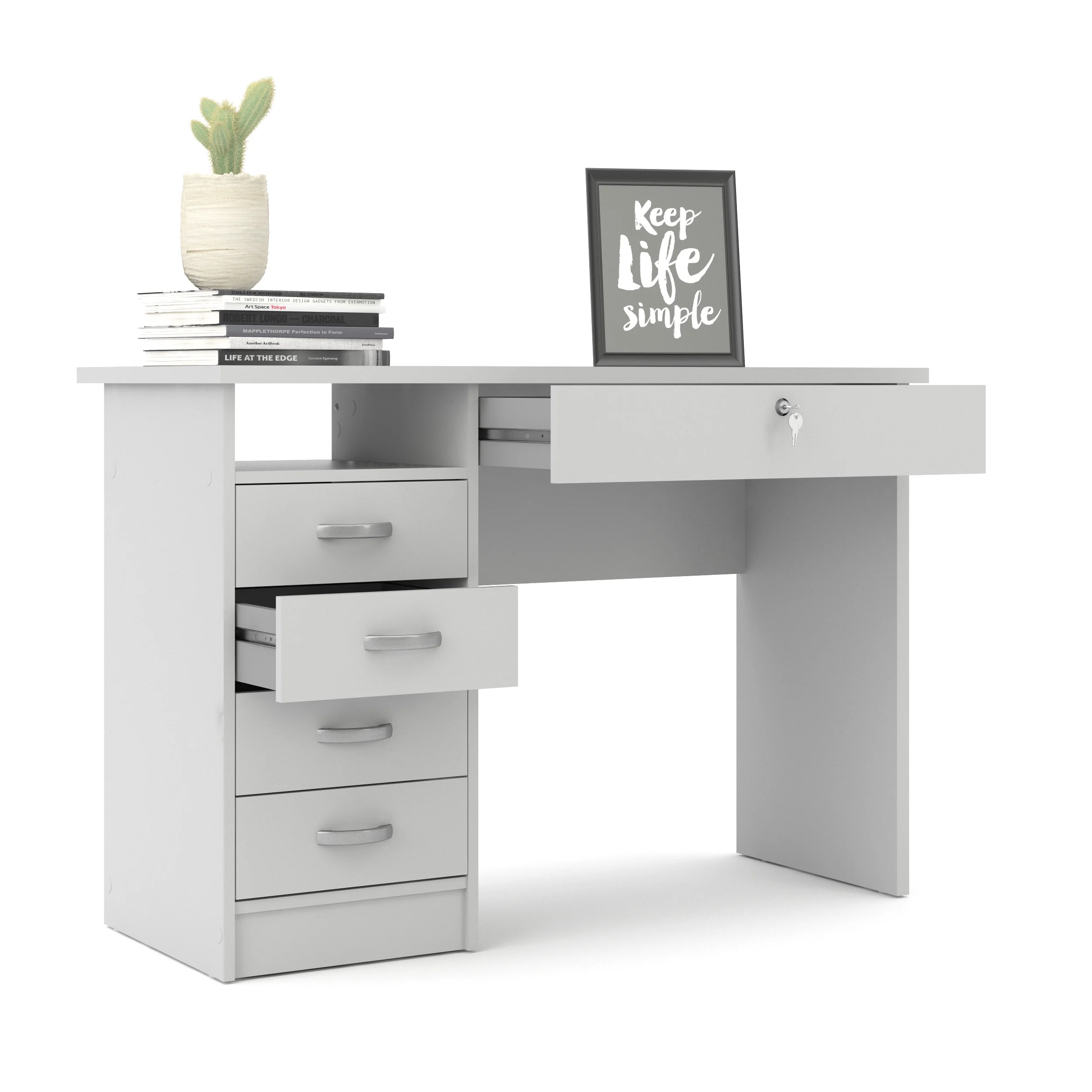Tvilum Walden 5 Drawer Office Desk with 1 Locking Drawer for Adults, White