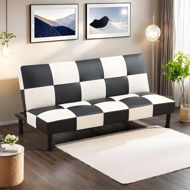 Couches for Living Room Upholstered Convertible Folding Futon Sofa Bed Modern Small Faux Leather Sleeper Sofa Love Seat for Bedroom, Apartment, Black