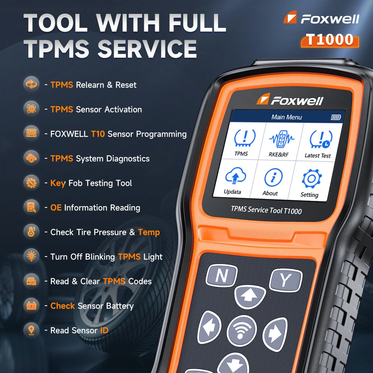 FOXWELL TPMS Programming Relearn Activation Tool, Full TPMS Services, Tire Pressure Monitor Sensor Scanner Maintenance Tool for OBD2 Cars Diagnostic Scanner Tester ,T1000 TPMS Tool