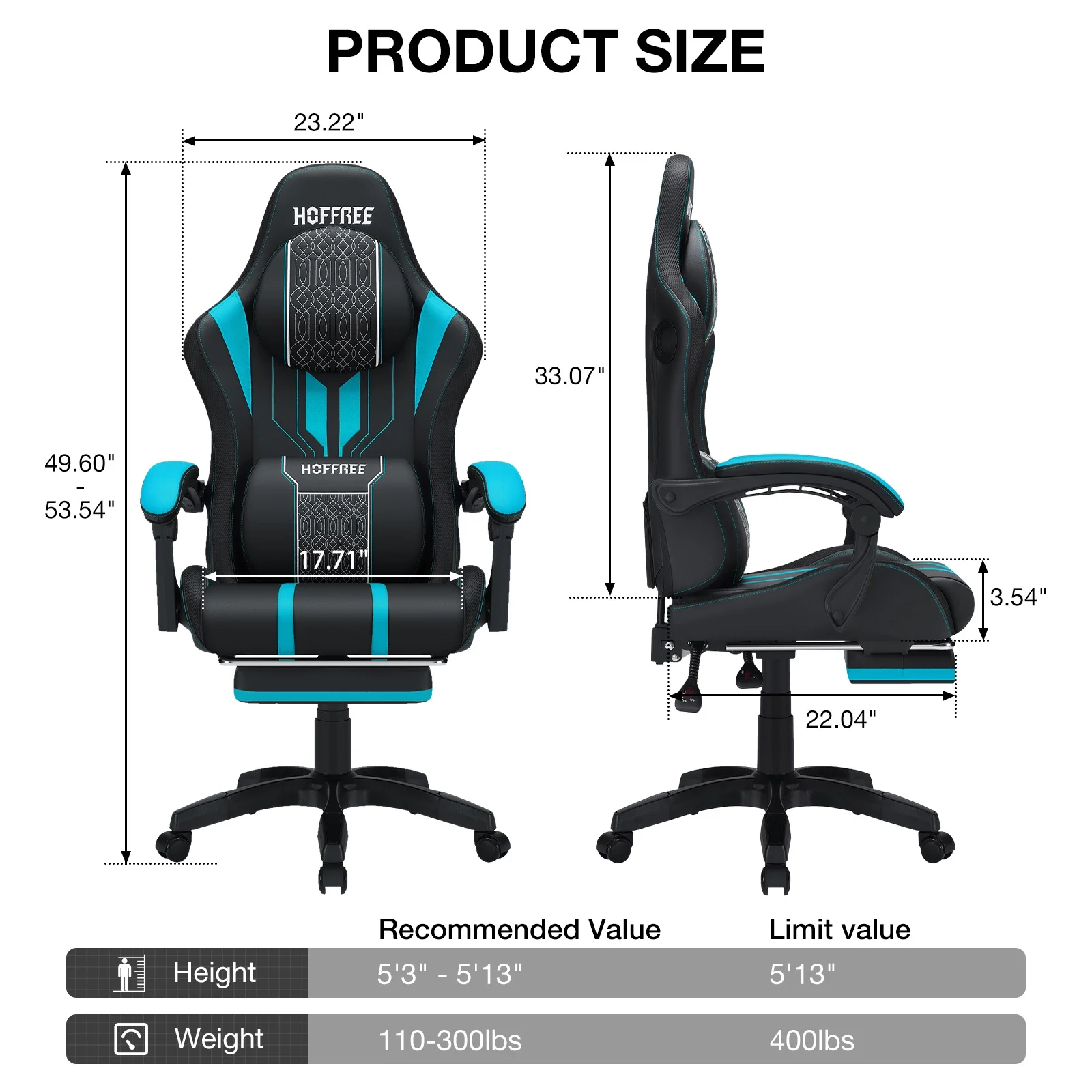 Hoffree Gaming Chair with Bluetooth Speakers Big and Tall Gamer Chair with Footrest and Massage Game Chair with Lumbar Support and 360-Swivel Seat and Headrest for Adults, 400lbs