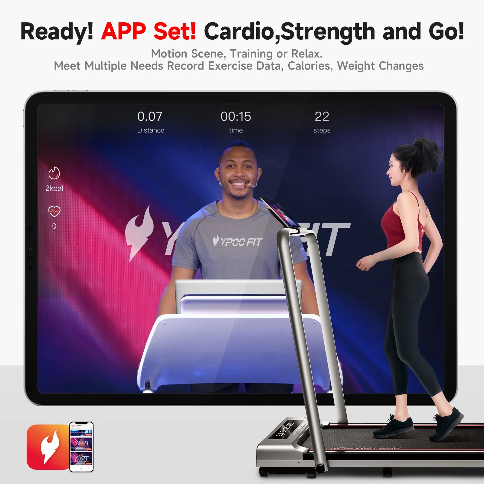 RHYTHM FUN Foldable Walking Pad with Incline, Portable Under-Desk Treadmill, 300 lb Capacity, Remote Control, LED Display for Home and Office