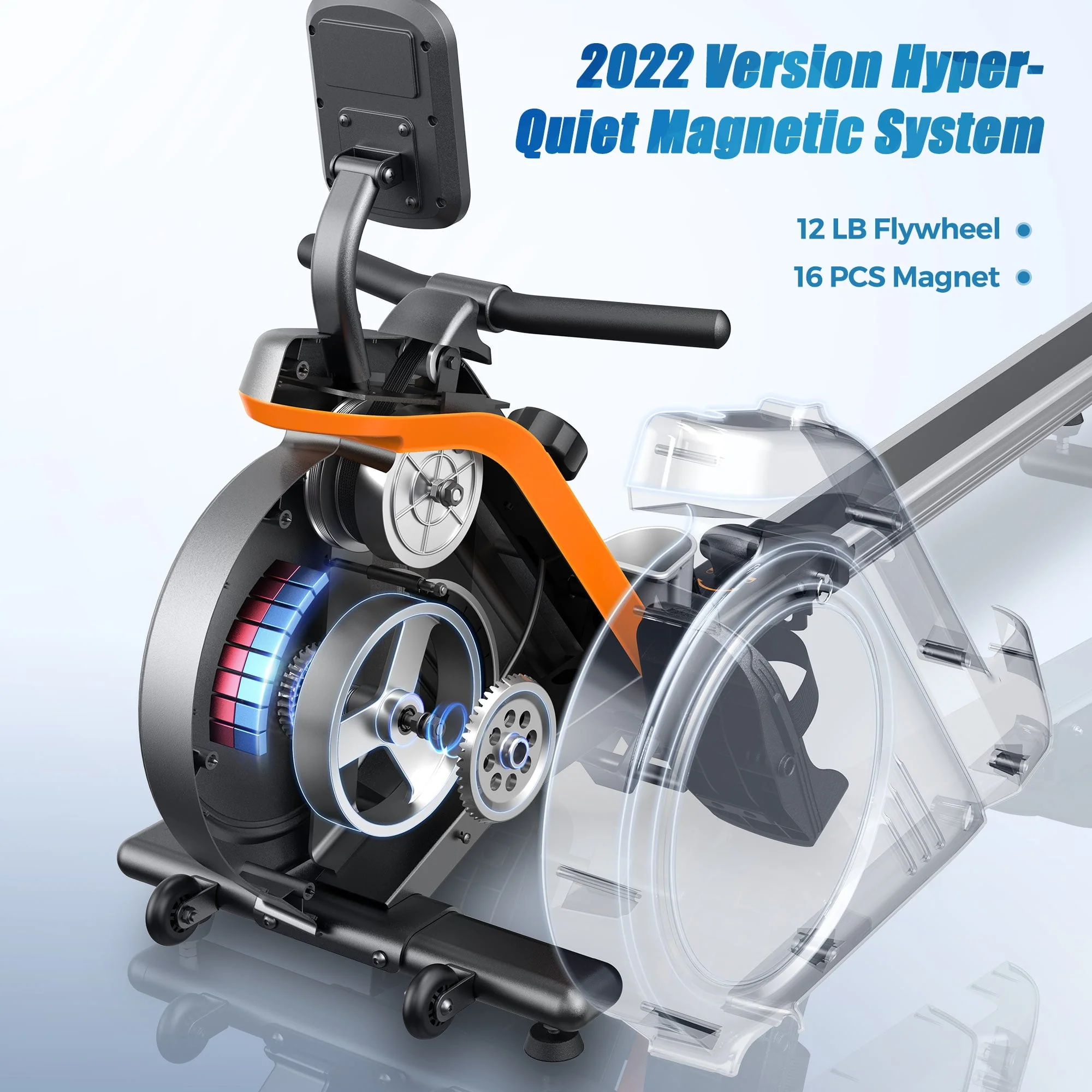 UPGO Magnetic Rowing Machine 350 LB Weight Capacity - Foldable Rower for Home Use with LCD Monaitor, Tablet Holder and Comfortable Seat Cushion