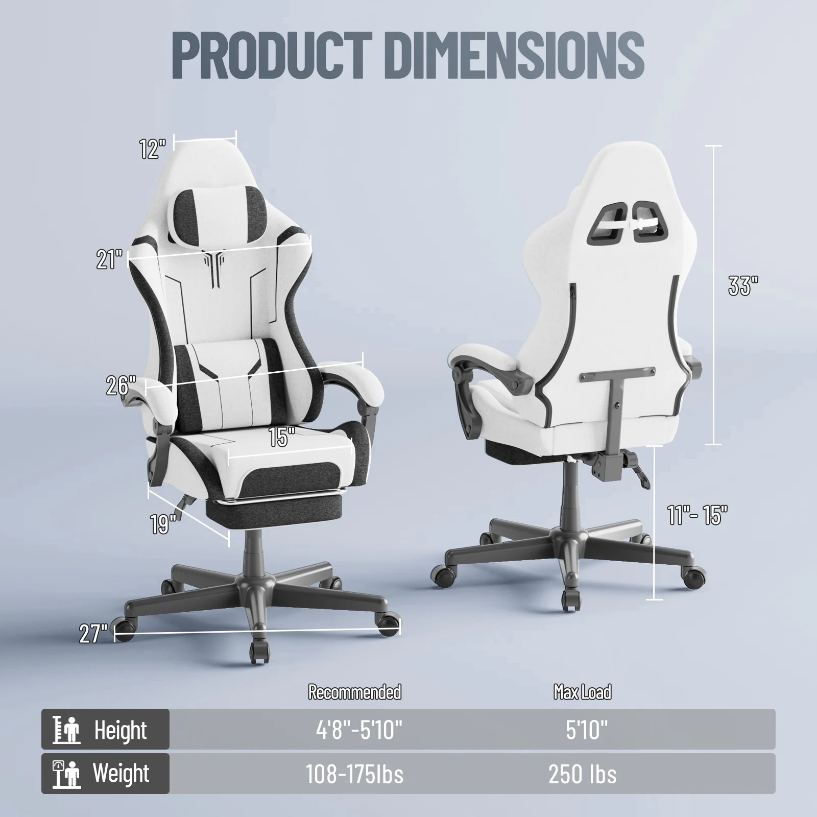 SOONTRANS Gaming Chair for Adults, Velvet Fabric High Back Comfortable Video Game Chair with Footrest and Massage Lumbar Cushion, Racing Computer Desk Chair, Ergonomic Gamer Chair, Black/Grey