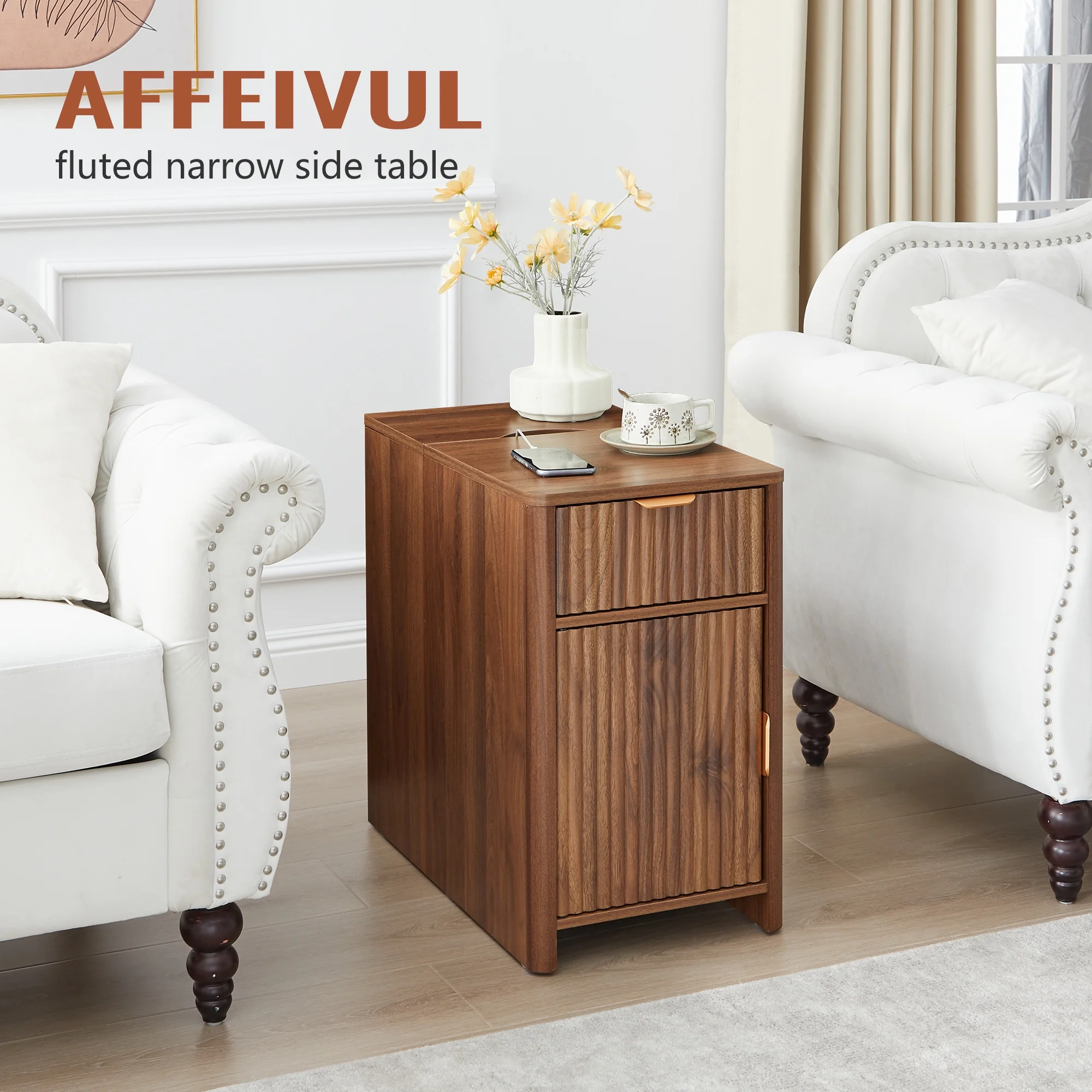 YOCWO Fluted Nightstand for Bedroom Set of 2 , Wood Bedside Table Set of 2 with Drawers, Black