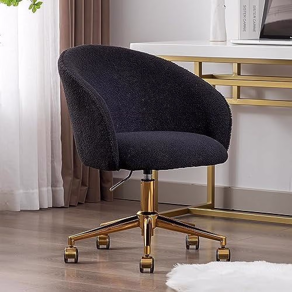 Modern Faux Fur Home Office Chair Height Adjustable, White Desk Chair Vanity Chair for Makeup Room, Rolling Desk Chairs with Wheels, Swivel Furry Cute Desk Chair for Teen Girls Women