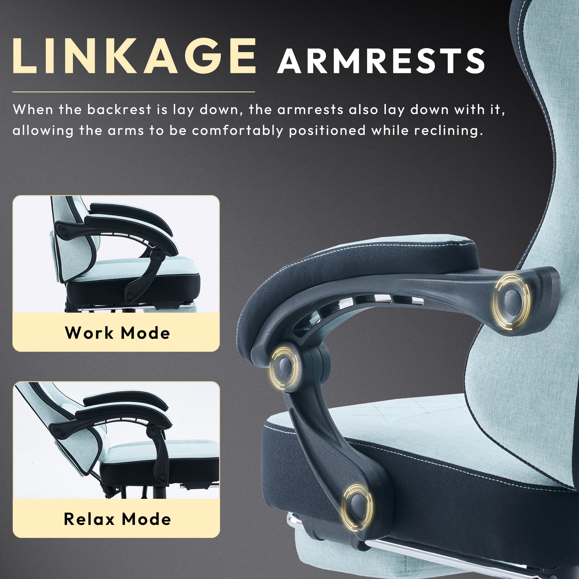 Dowinx Fabric Gaming Chair with Massage Lumbar Support, High Back Ergonomic Computer Chair with Footrest for Adult, Black