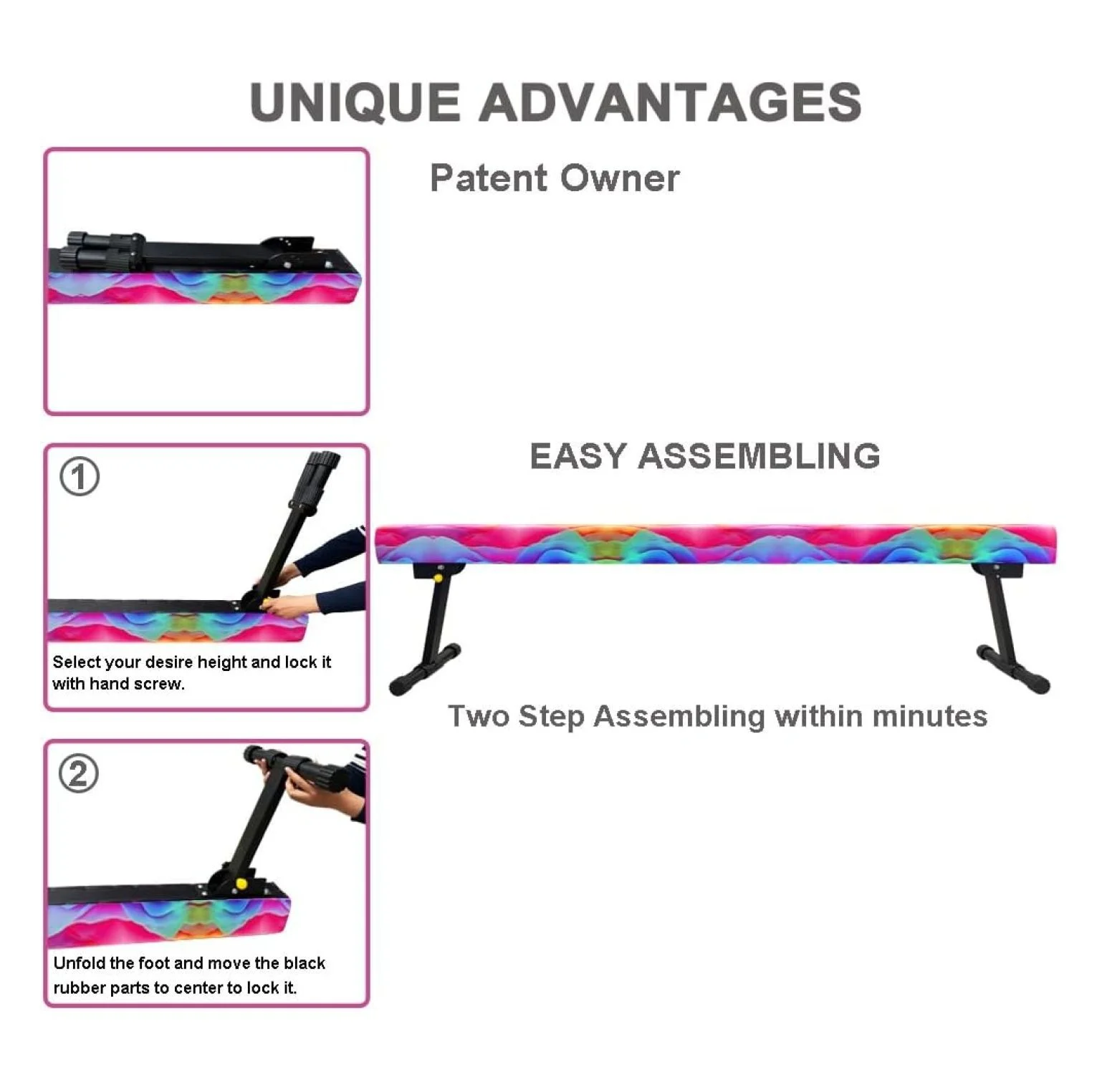8FT Adjustable&Foldable Gymnastics Balance Beam,Home Gym Equipment,Easy Assembling and Storage,No Tool Require,for Kids Children Girls Training