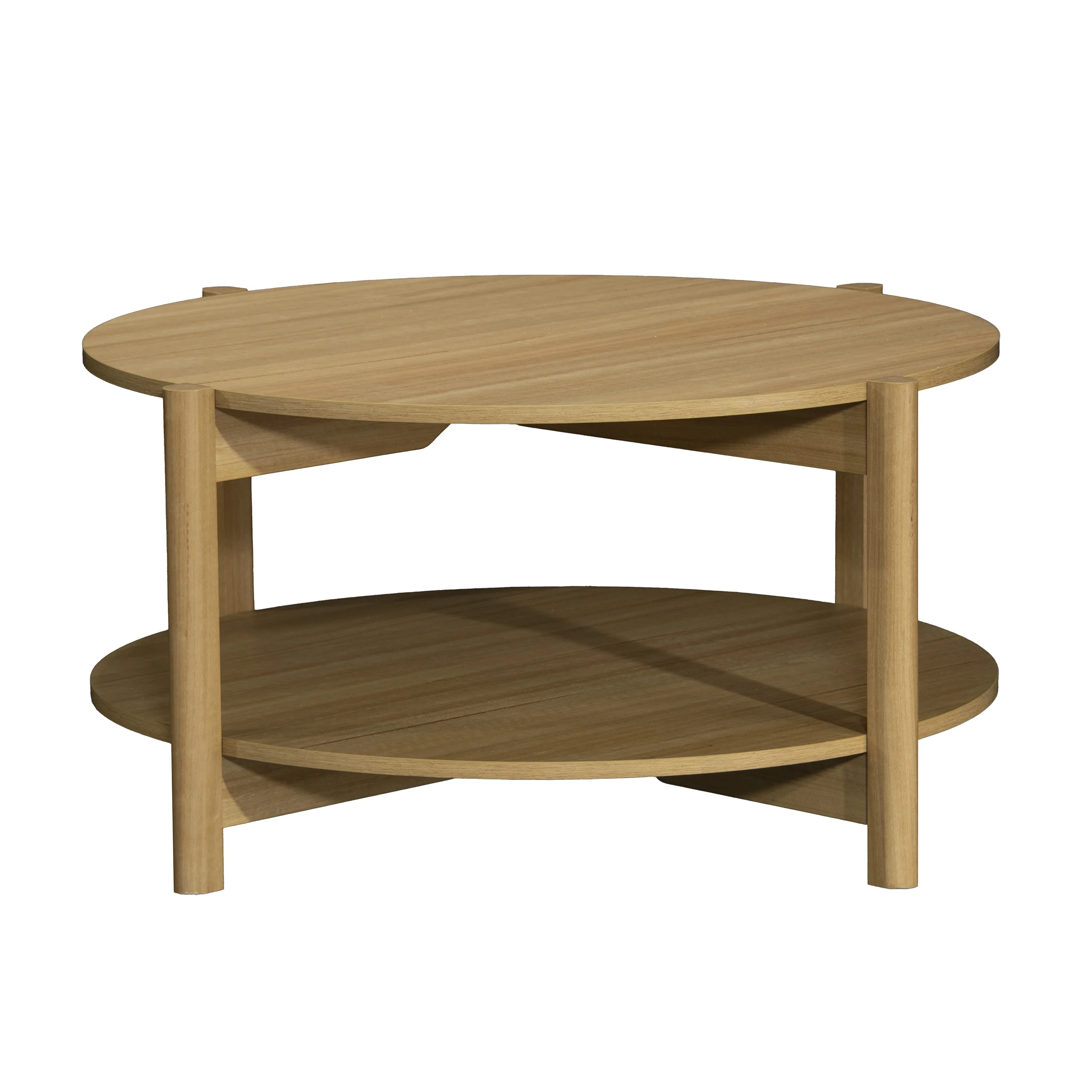 Mainstays Round Modern Dowel Coffee Table, Natural Teak Finish