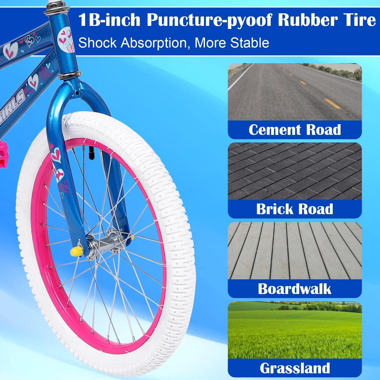 Vebreda 18 inch Kids Bike Bicycle with Training Wheels for 5-8 Years Old Kids,Blue